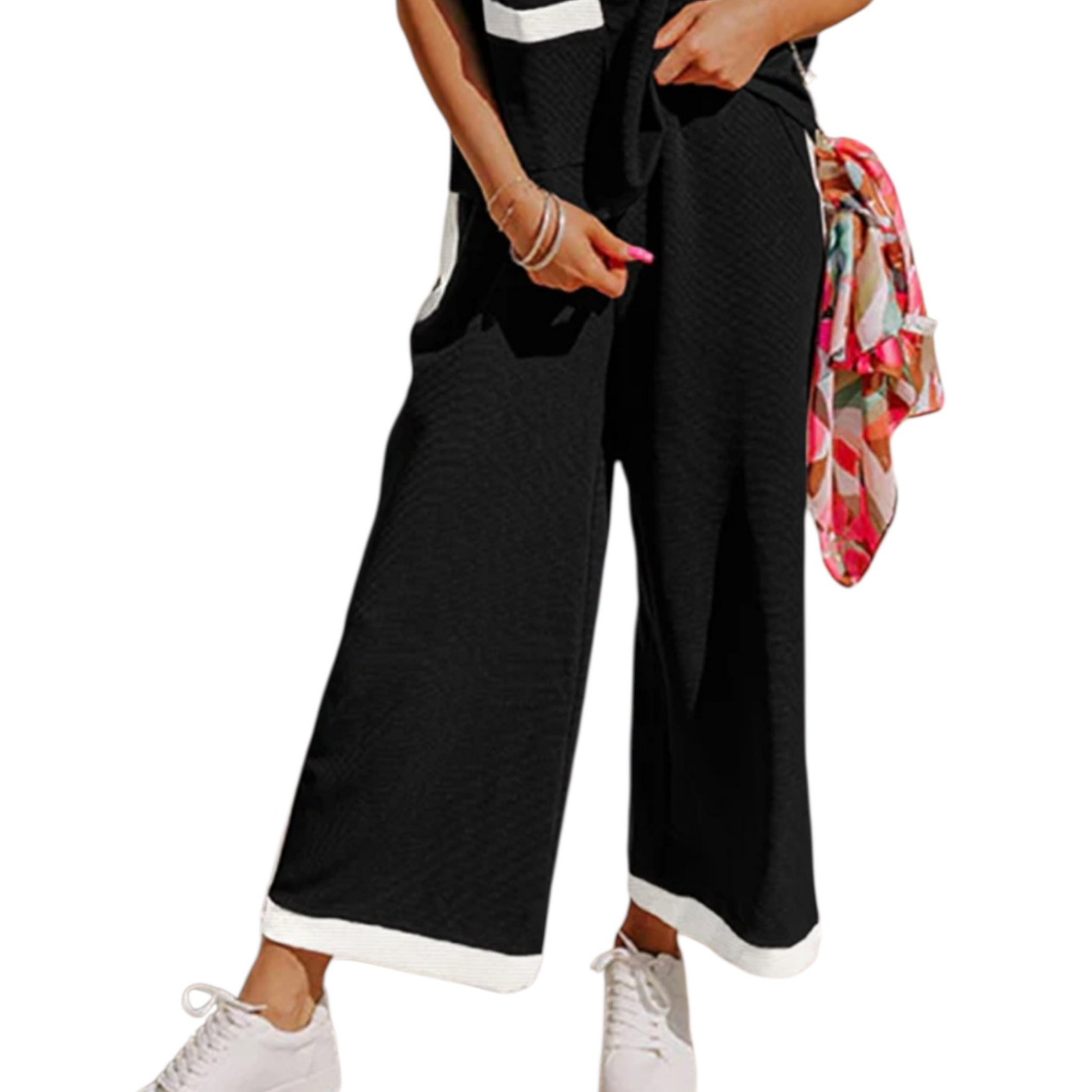 Lovesoft Black + Cream Color Block Pocketed Two Piece Set