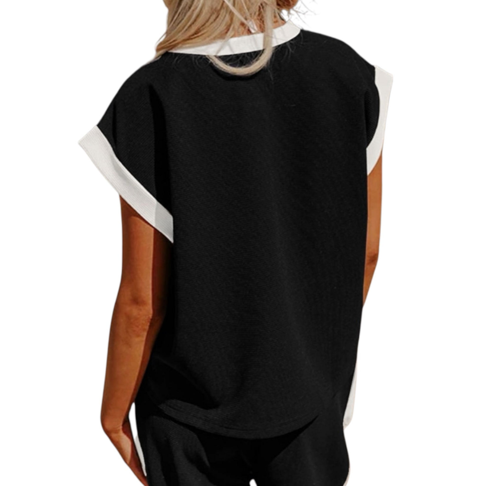 Lovesoft Black + Cream Color Block Pocketed Two Piece Set