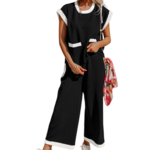 Lovesoft Black + Cream Color Block Pocketed Two Piece Set