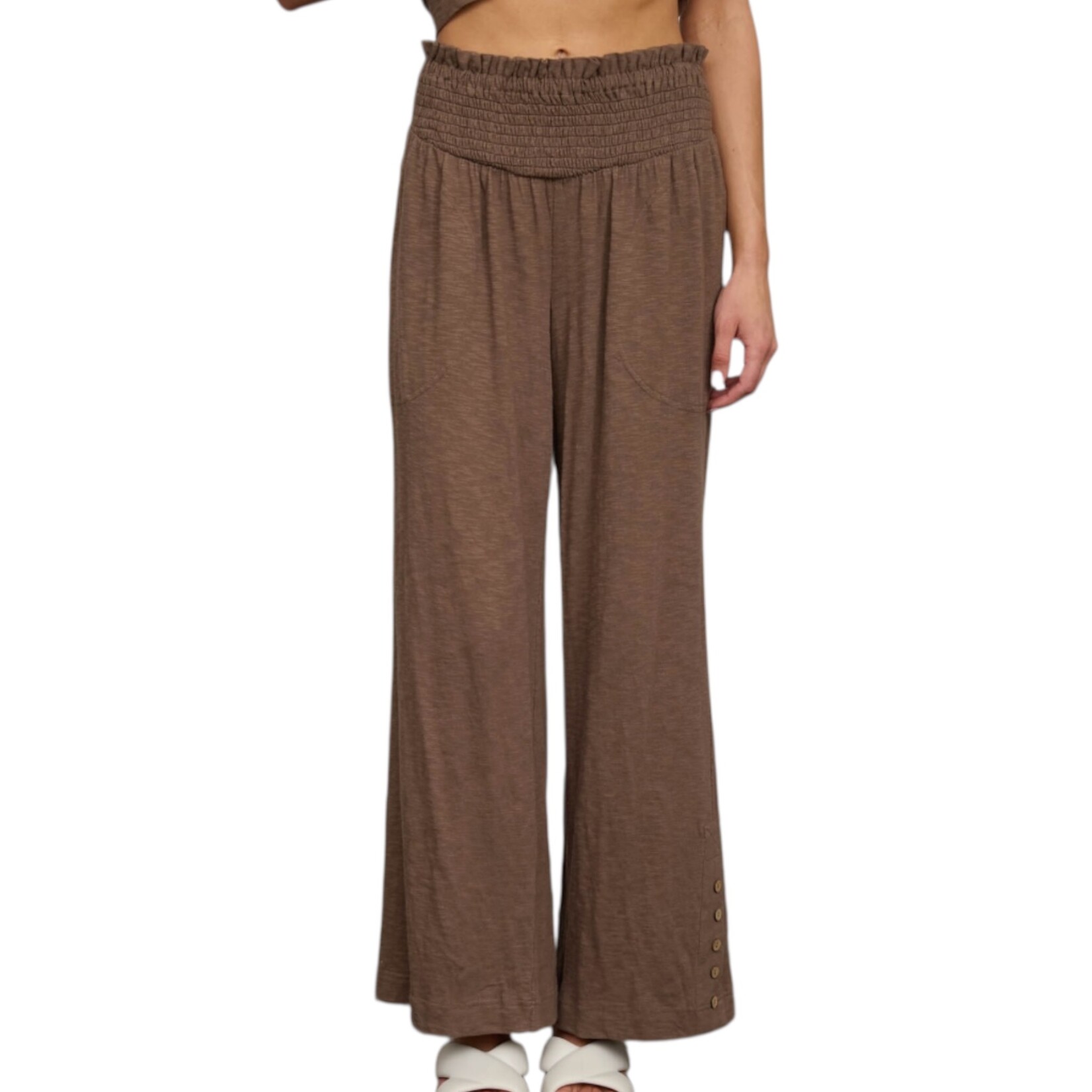 Dark Brown V-Neck Top And Pant Set