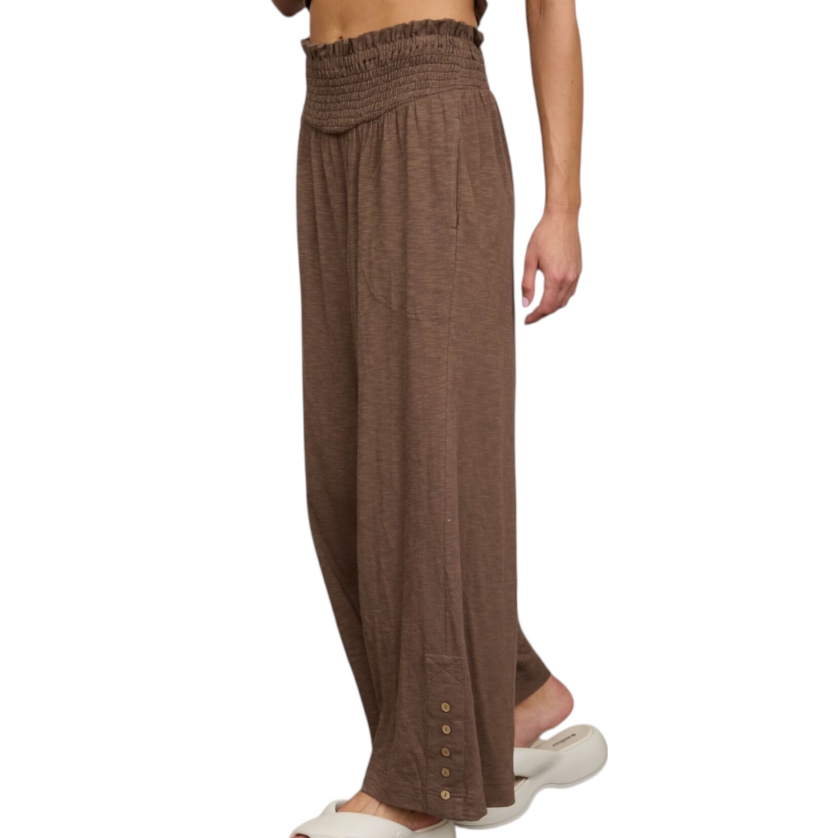 Dark Brown V-Neck Top And Pant Set