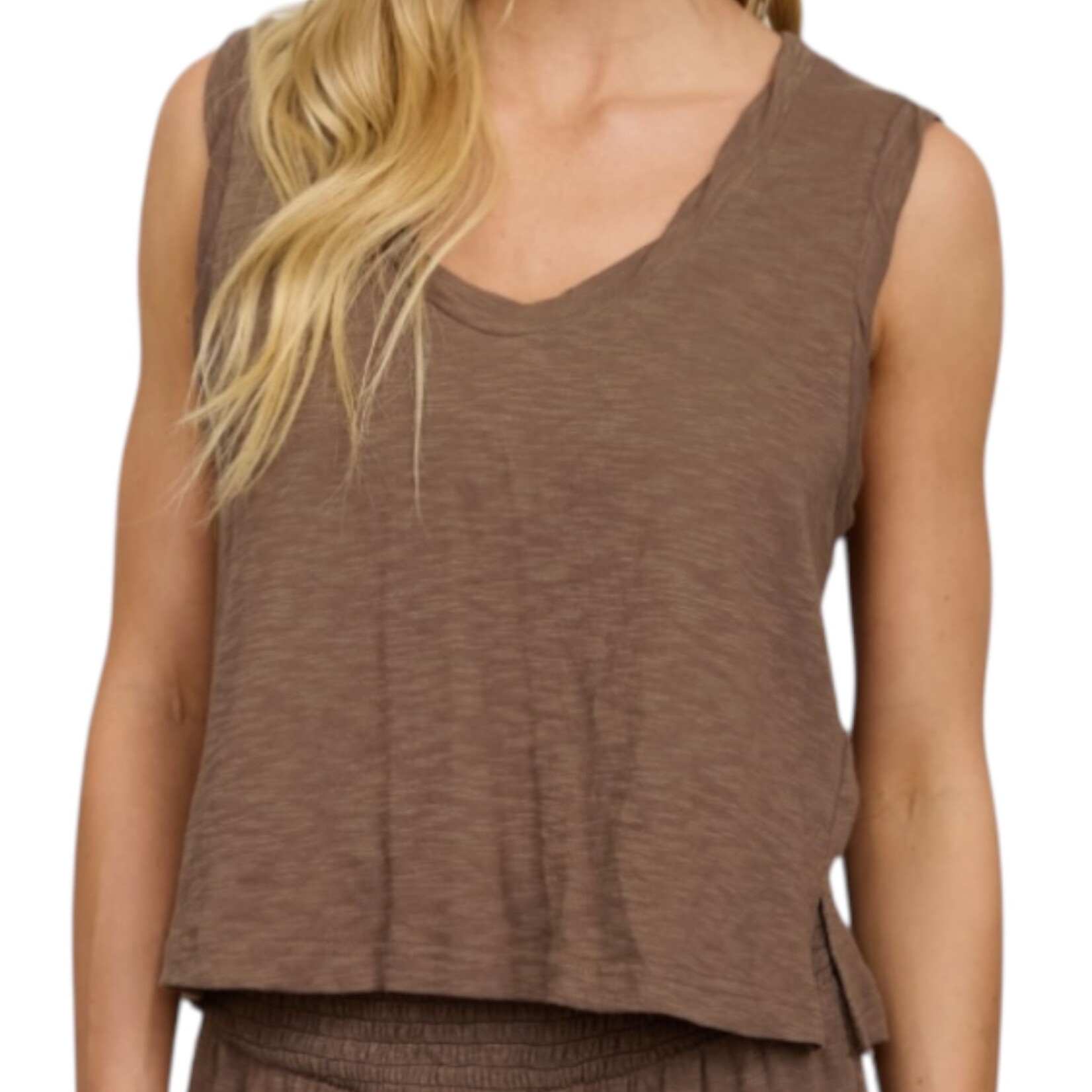 Dark Brown V-Neck Top And Pant Set