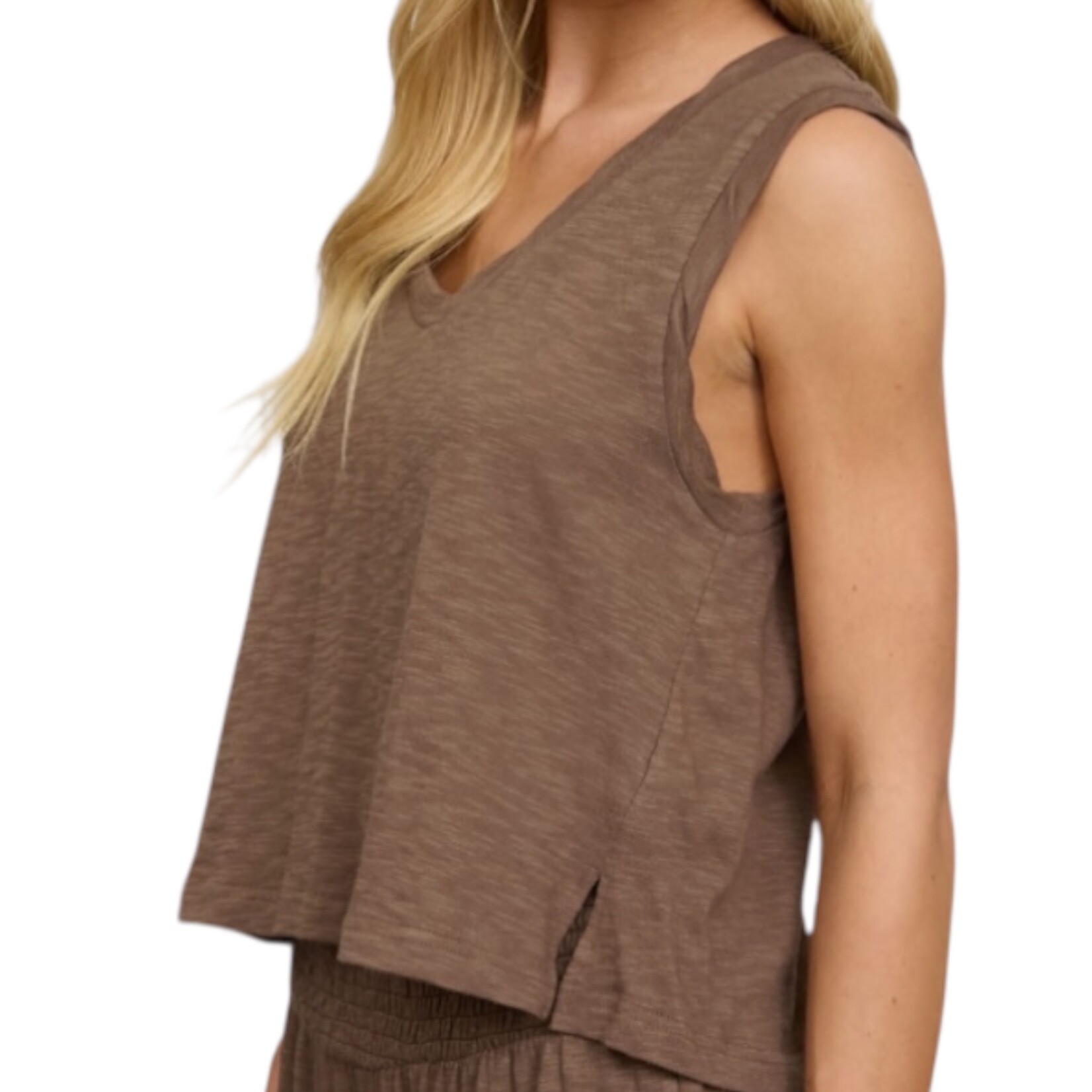 Dark Brown V-Neck Top And Pant Set