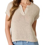 Natural Raw Edge Sheer Knit Top