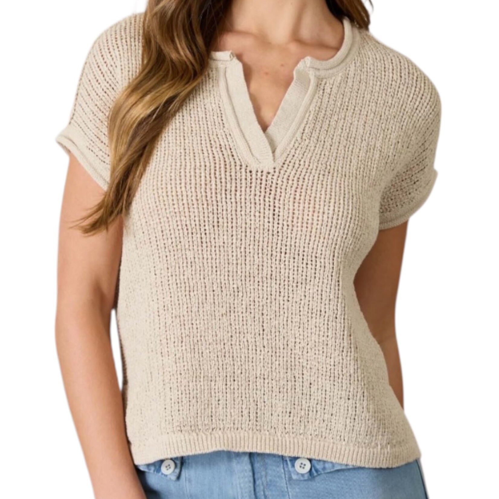Natural Raw Edge Sheer Knit Top