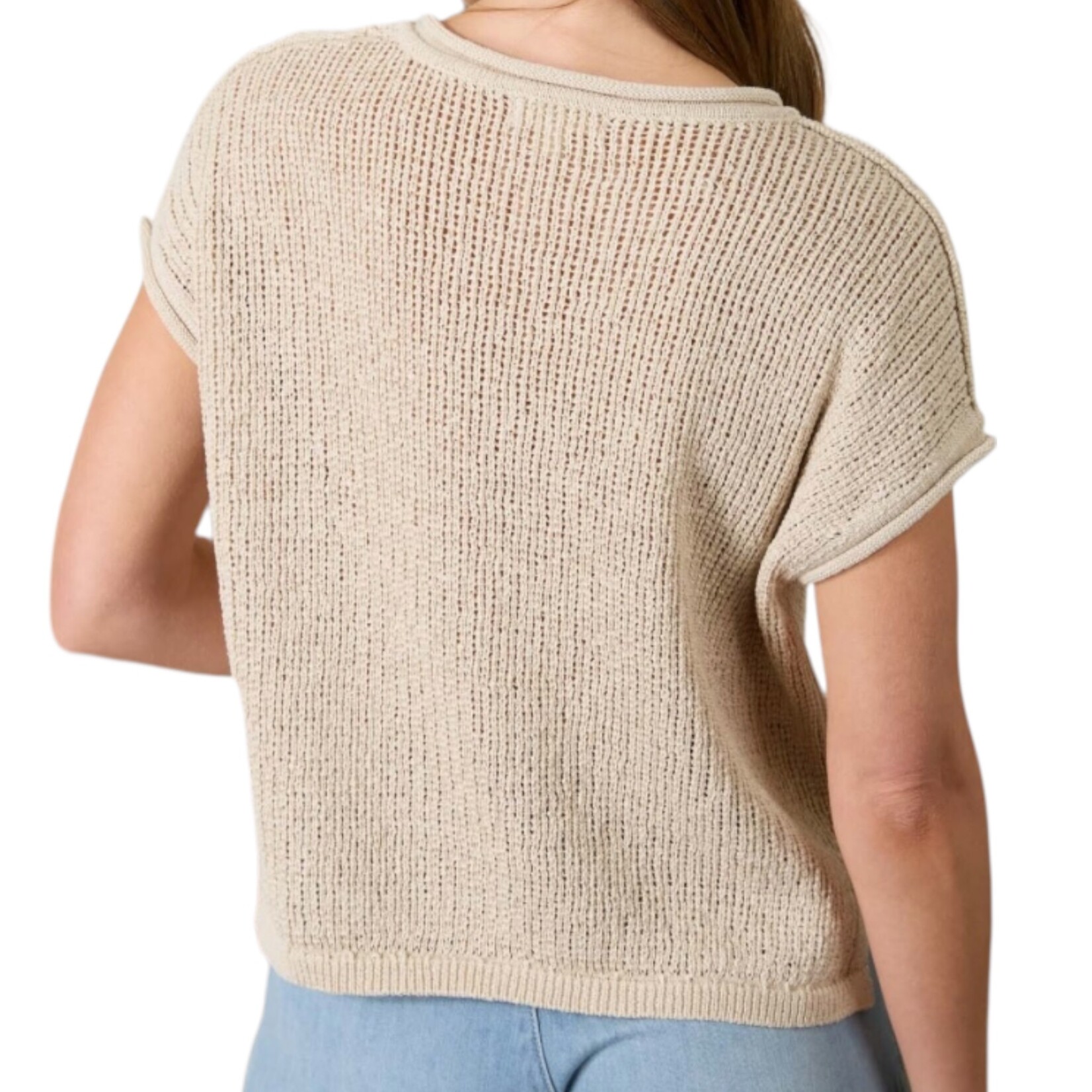Natural Raw Edge Sheer Knit Top