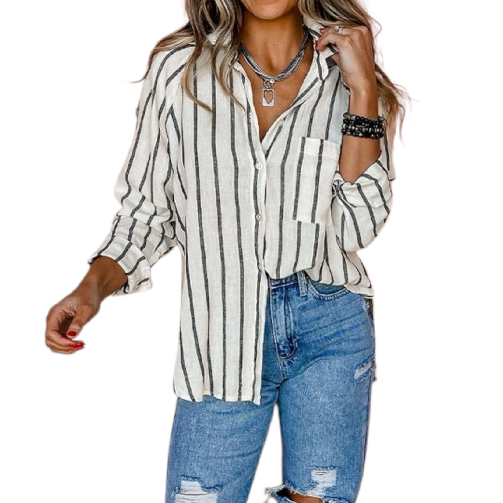 Lovesoft Black Stripe Oversized Button Down