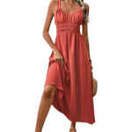 Lovesoft Paprika Red Pleated Sleeveless Maxi Dress