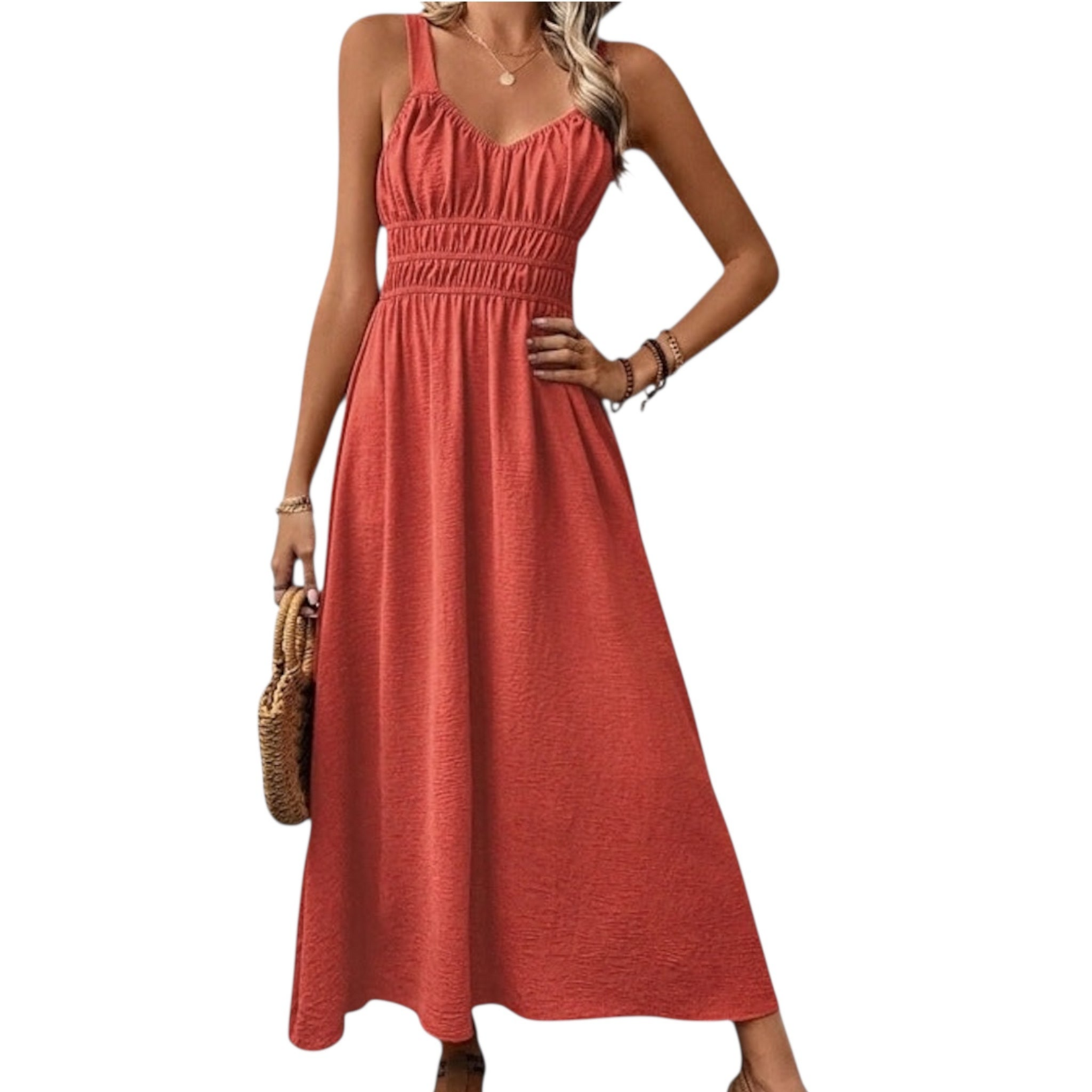 Lovesoft Paprika Red Pleated Sleeveless Maxi Dress