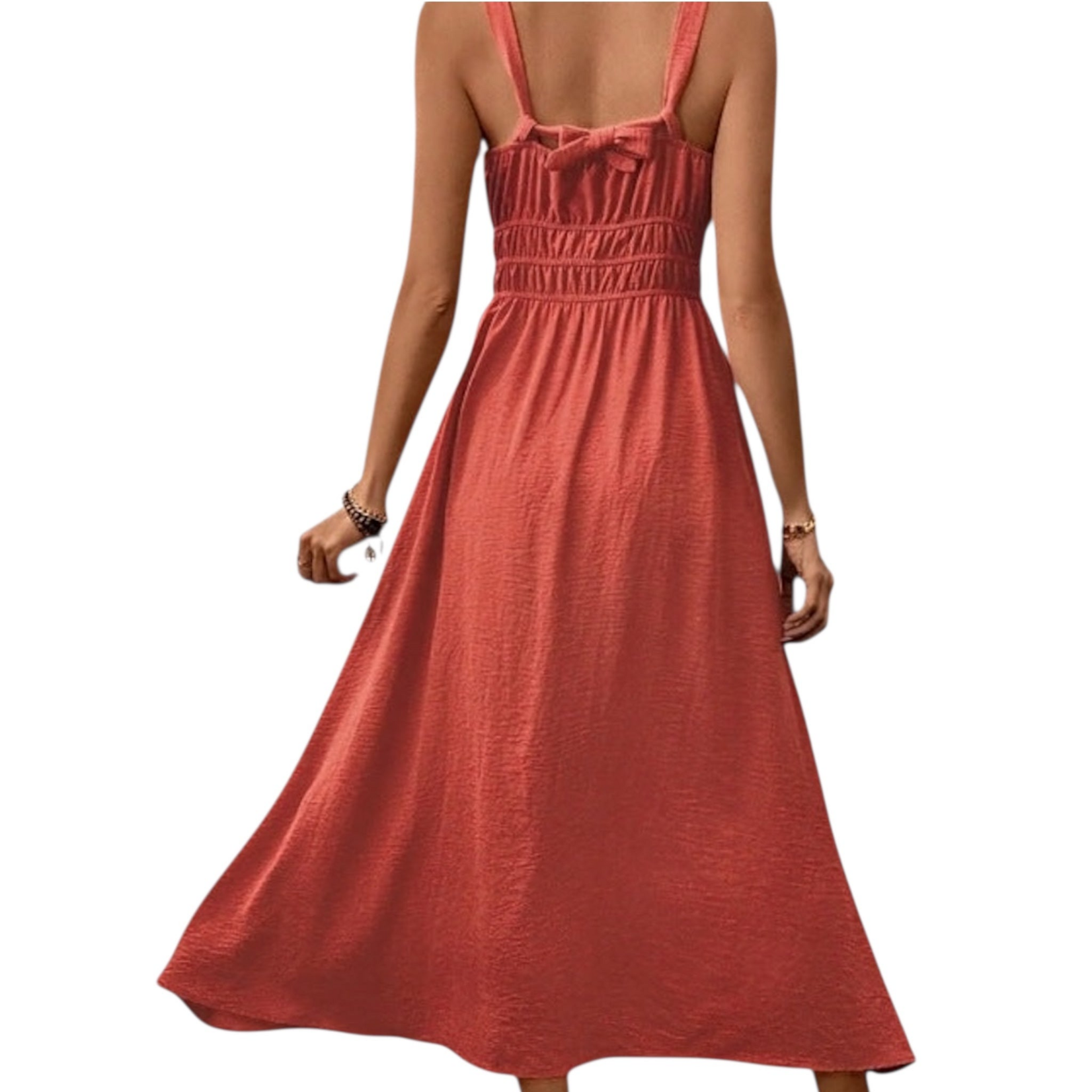 Lovesoft Paprika Red Pleated Sleeveless Maxi Dress