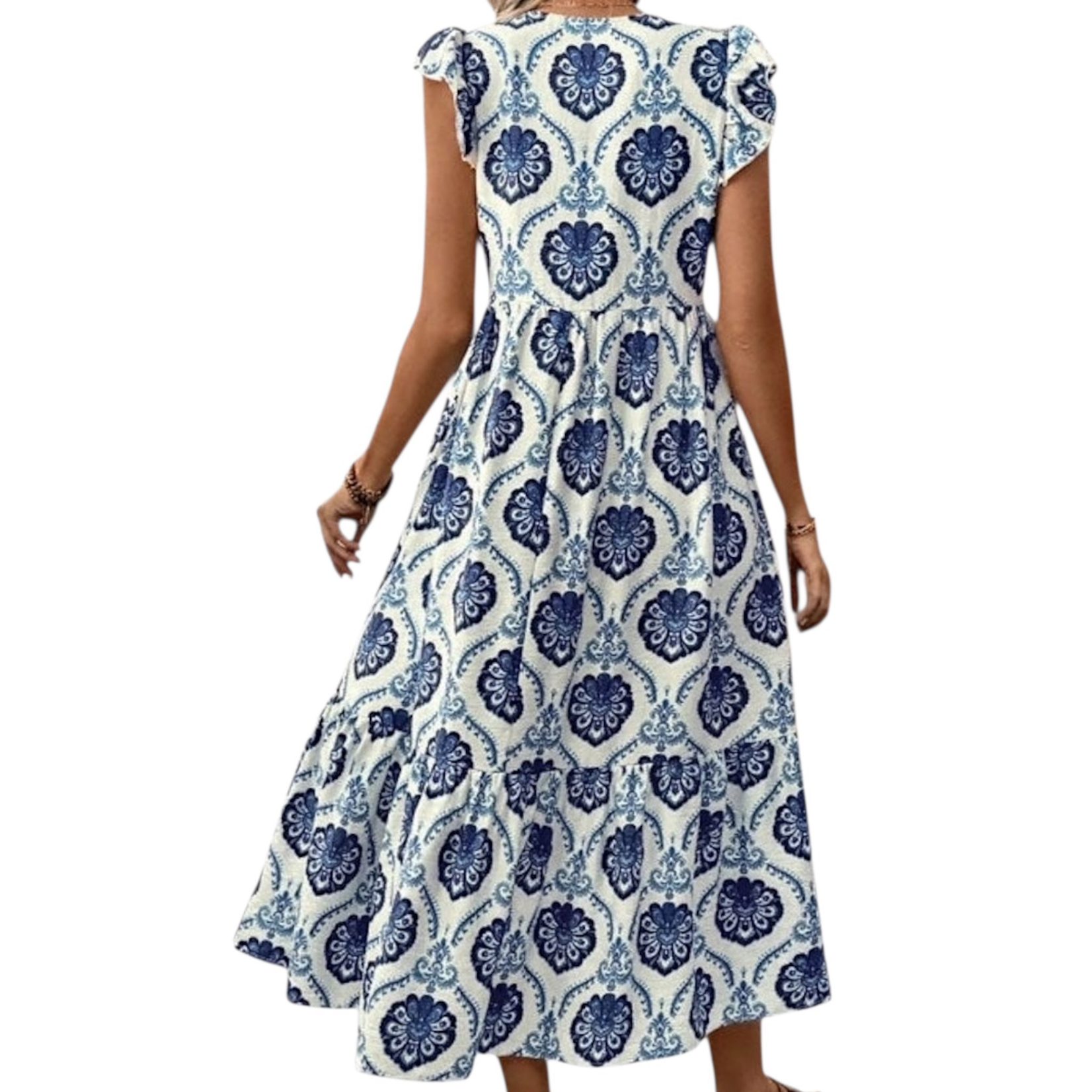 Lovesoft Blue Floral V-Neck Maxi Dress