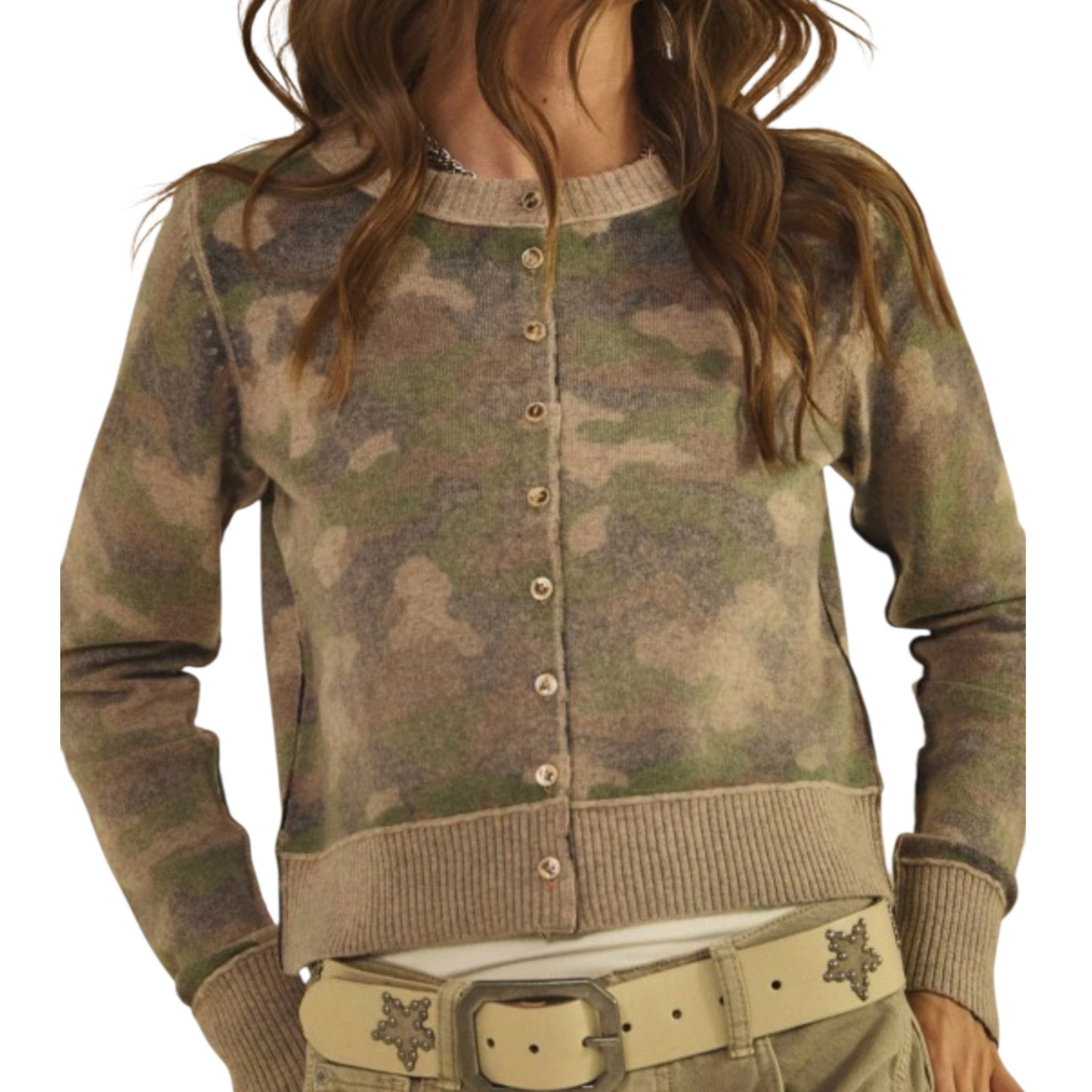 Camo Button Front Cardigan