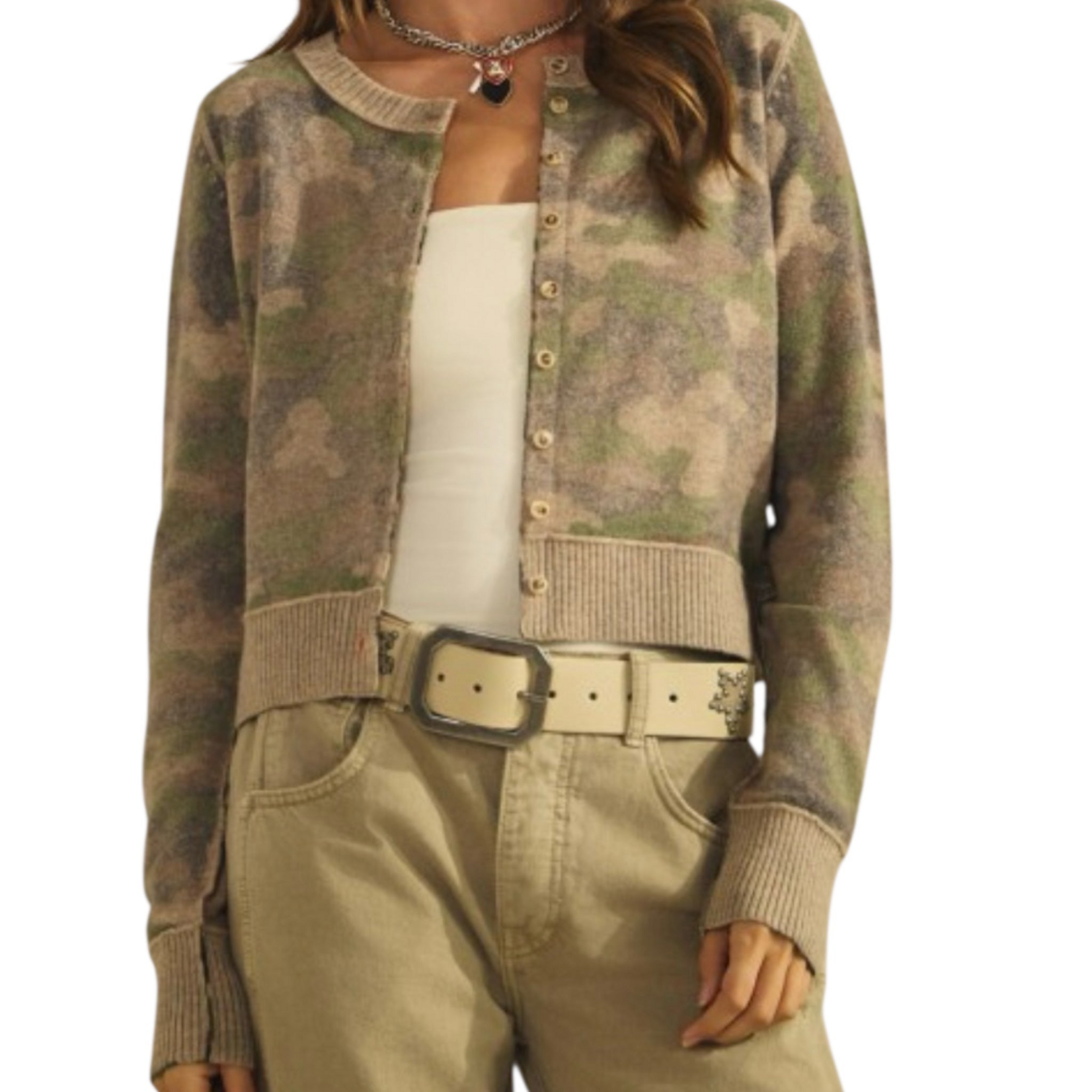 Camo Button Front Cardigan
