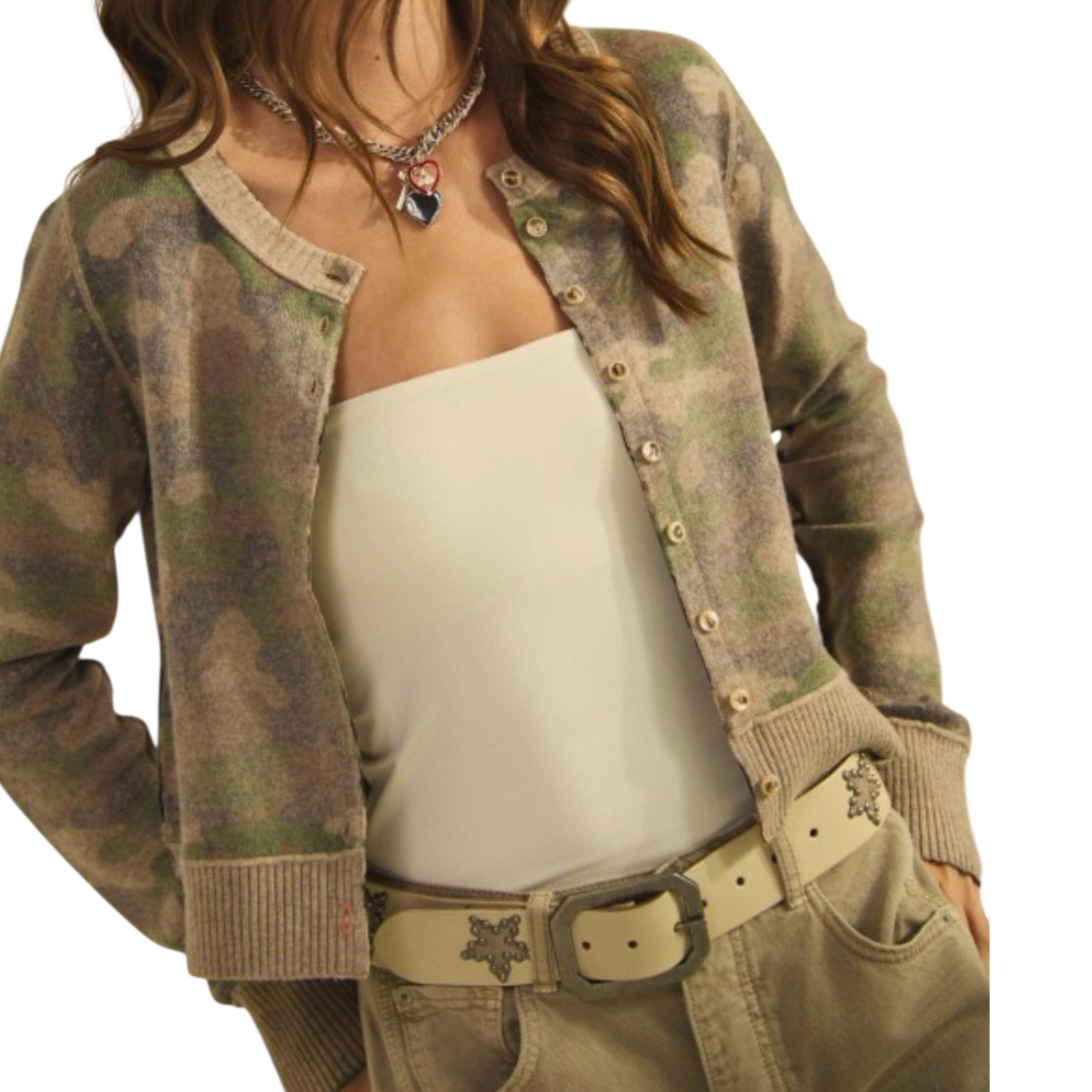 Camo Button Front Cardigan