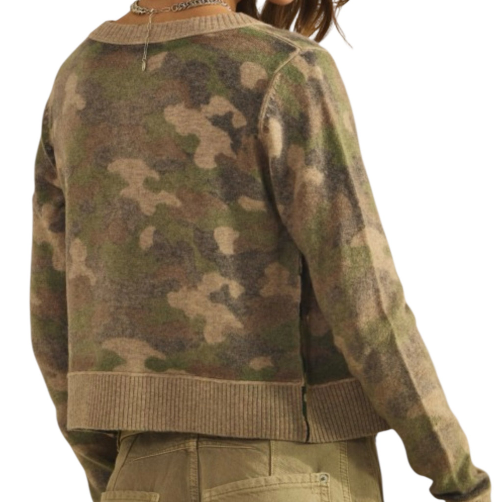 Camo Button Front Cardigan