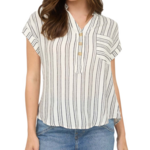 Plus Cream Stripe Half Button Top
