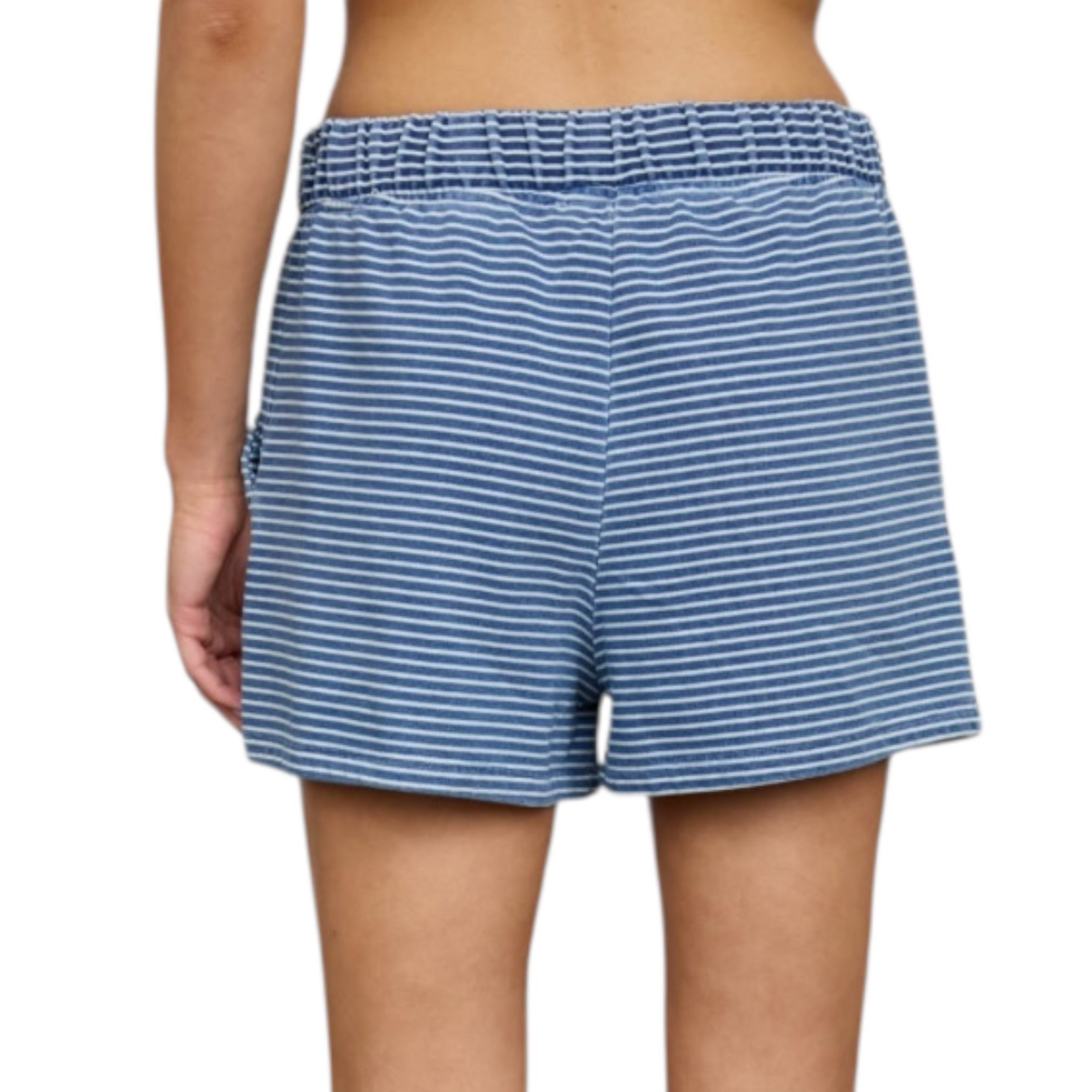 Denim Stripe Henley Knit Top and Short Set