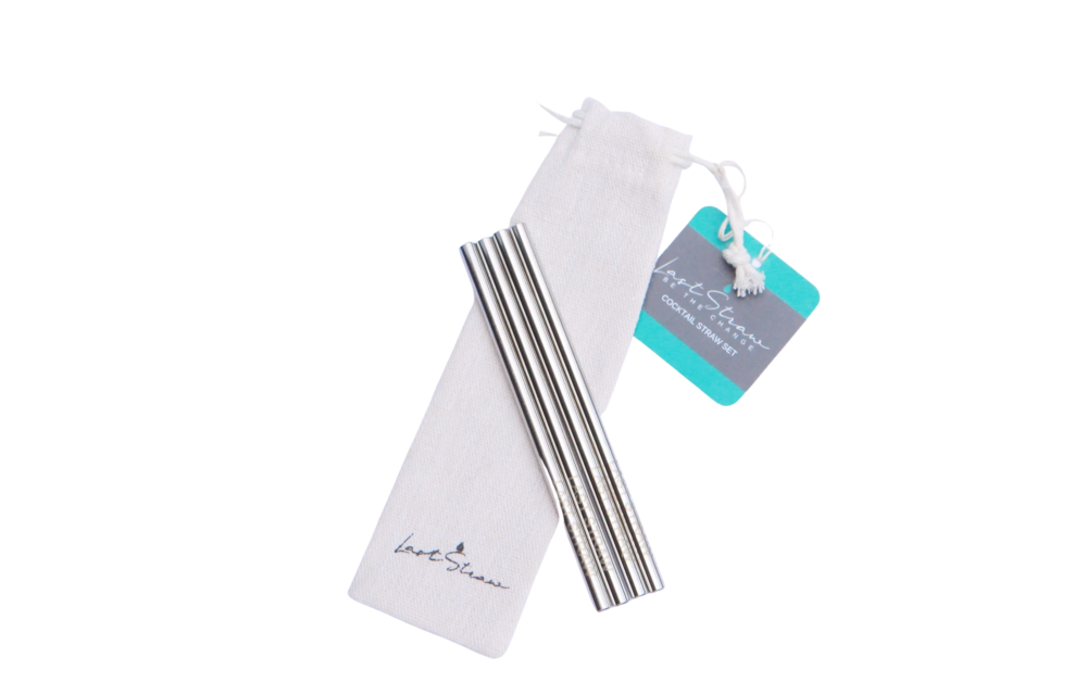 Last Straw Silver Cocktail Stainless Steel Metal Straw Set
