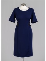 Fashioned For U Plus Size Midi Dress Navy Blue, Plus size True to Size Fit, Figure flattering Short Sleeves, Gold Grommets Adds Great Contemporary Flair, Fabulous fabric Weight Comfortable yet not Revealing