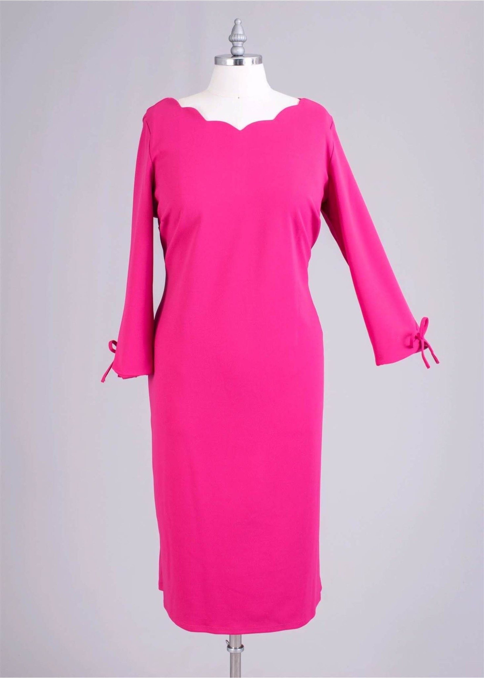 18w Plus Size Pink Long Sleeves Midi 