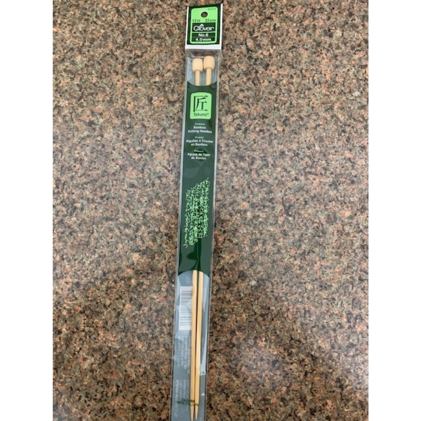 Clover Knitting Needles, Single, # 6, 13 in, Bamboo, Single