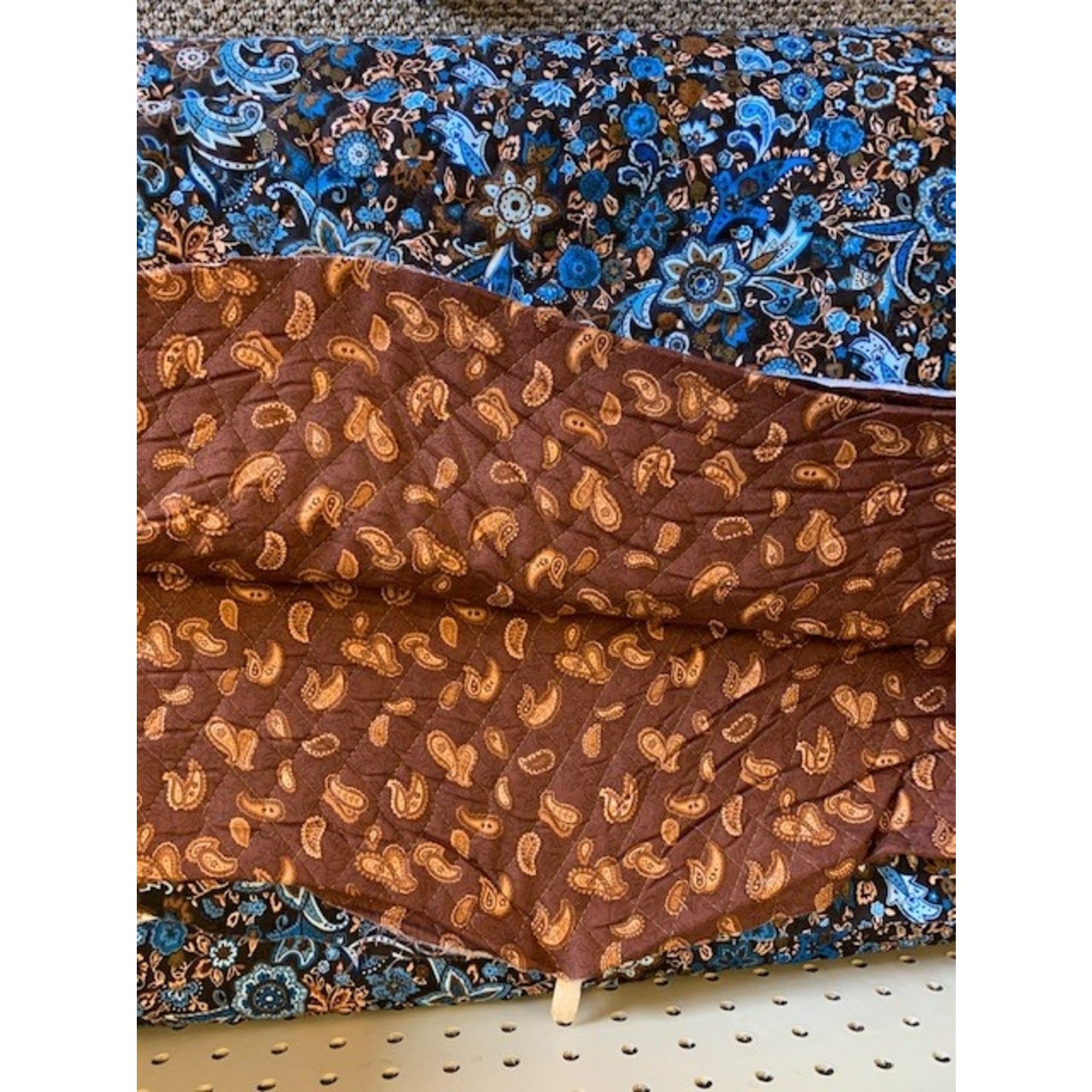 Nick Of Time Fabric, Quilted, Brown/Blue, Reversible