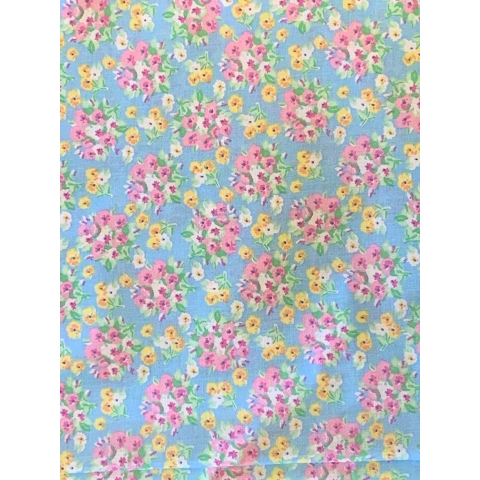 Nick Of Time Fabric,  Woven Cotton, Aqua Bouquet Calico, Childrens, Floral, 45"