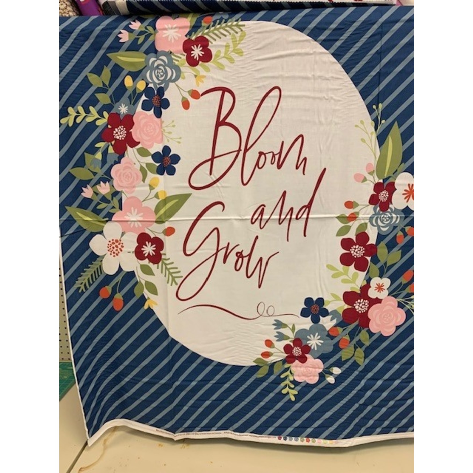 Riley Blake Fabric, Panel, 100% Cotton, Navy, "Bloom And Grow", Navy