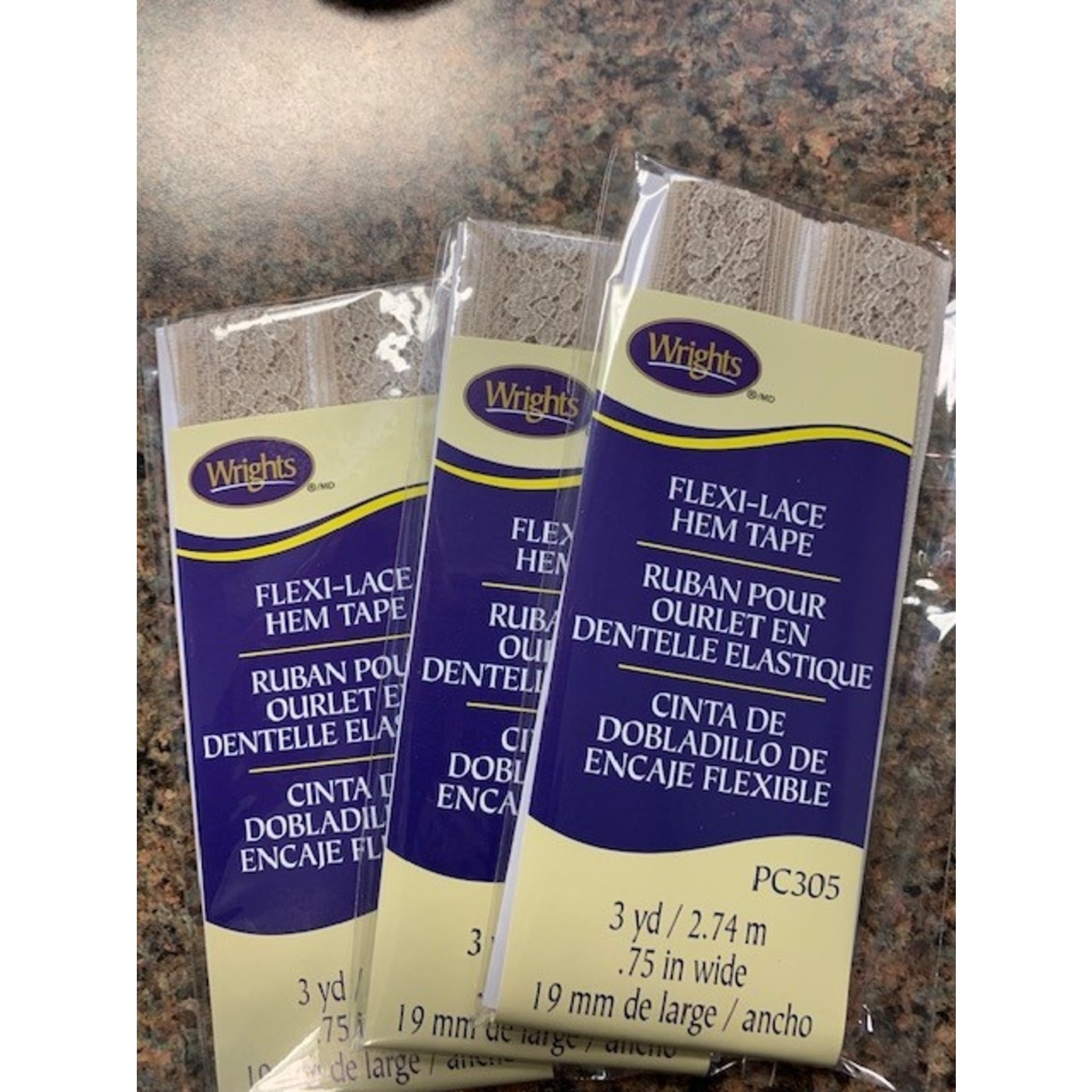 Wrights Hem Tape, Lace, Beige, 3 yds, .75"