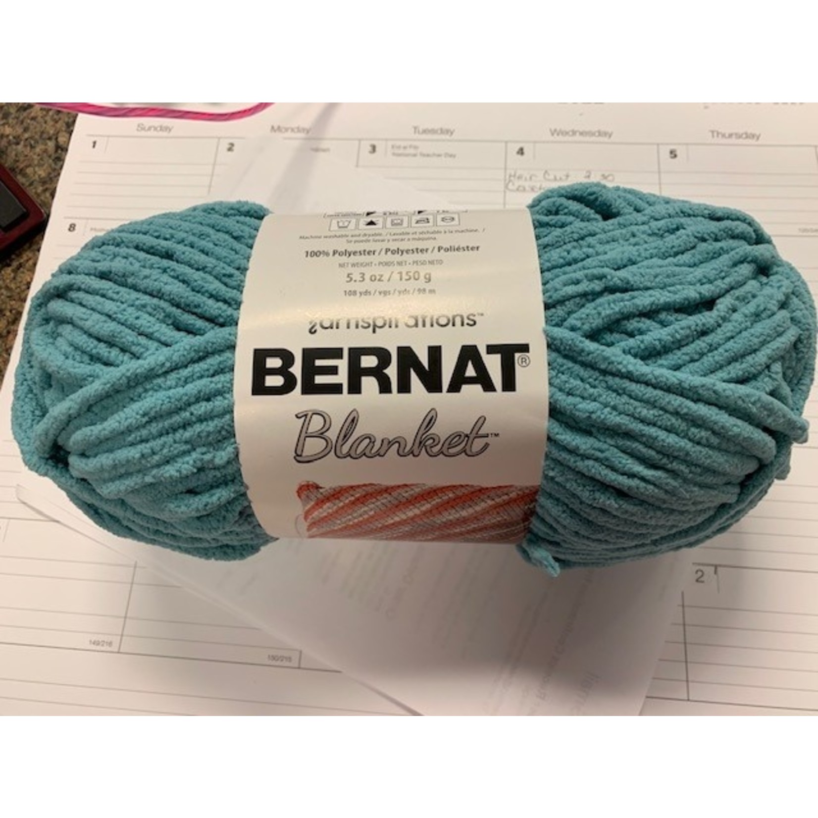 Bernat Blanket Yarn, # 6, 108 Yds, Light Teal, Polyester