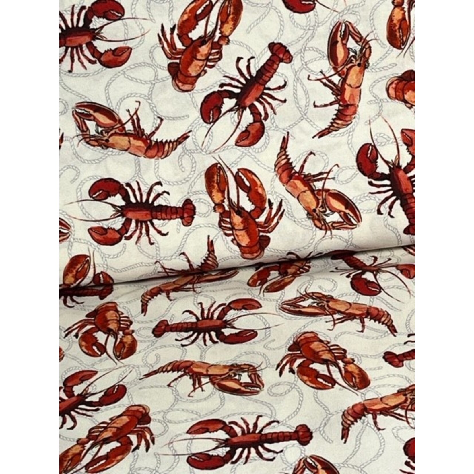 Quilting Treasures Fabric, Quilting, Apparel, 100% Cotton, Nautical, Lobsters on Cream
