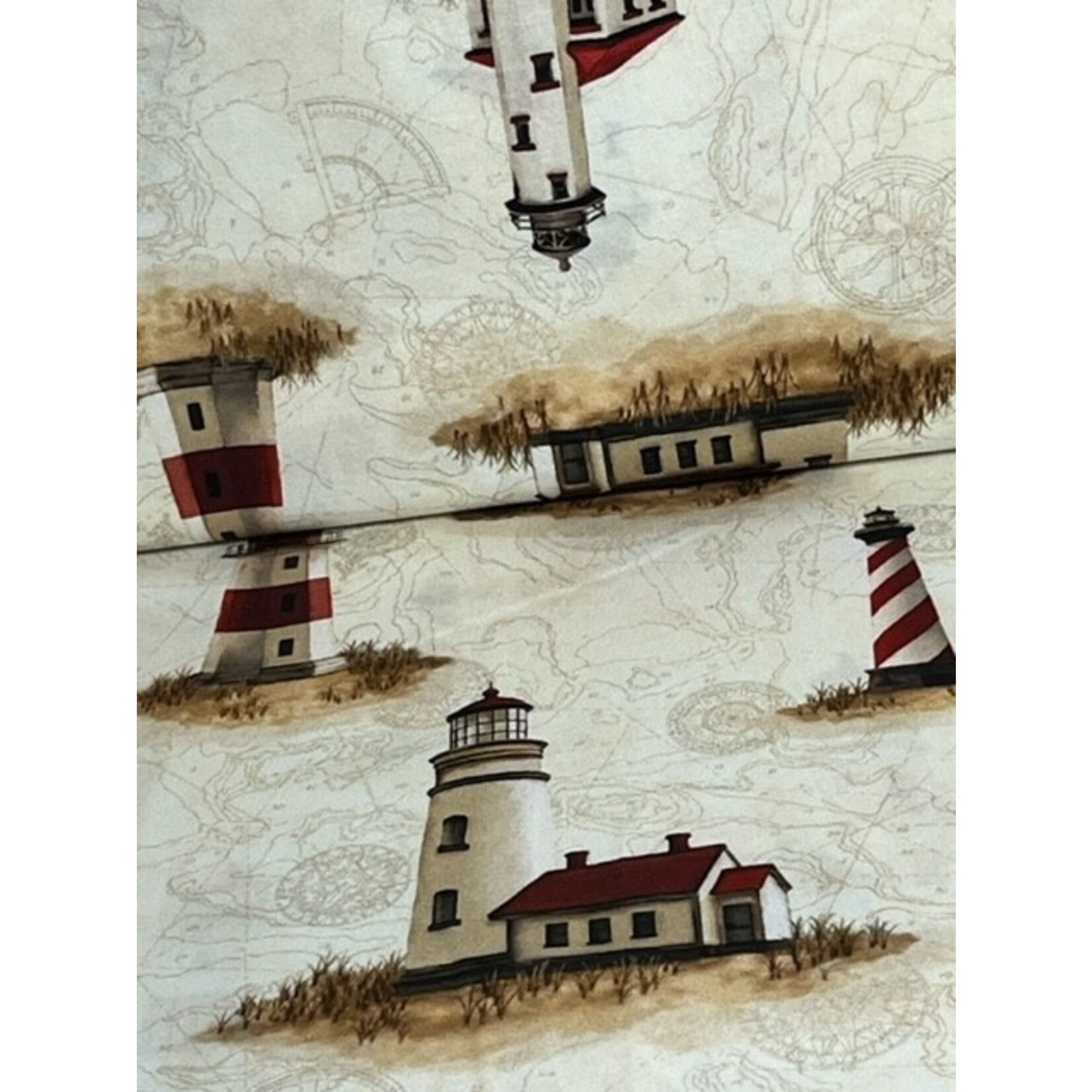 Quilting Treasures Fabric, Lighthouses on cream background, Quilting, Apparel, 44 in, 100% Cotton
