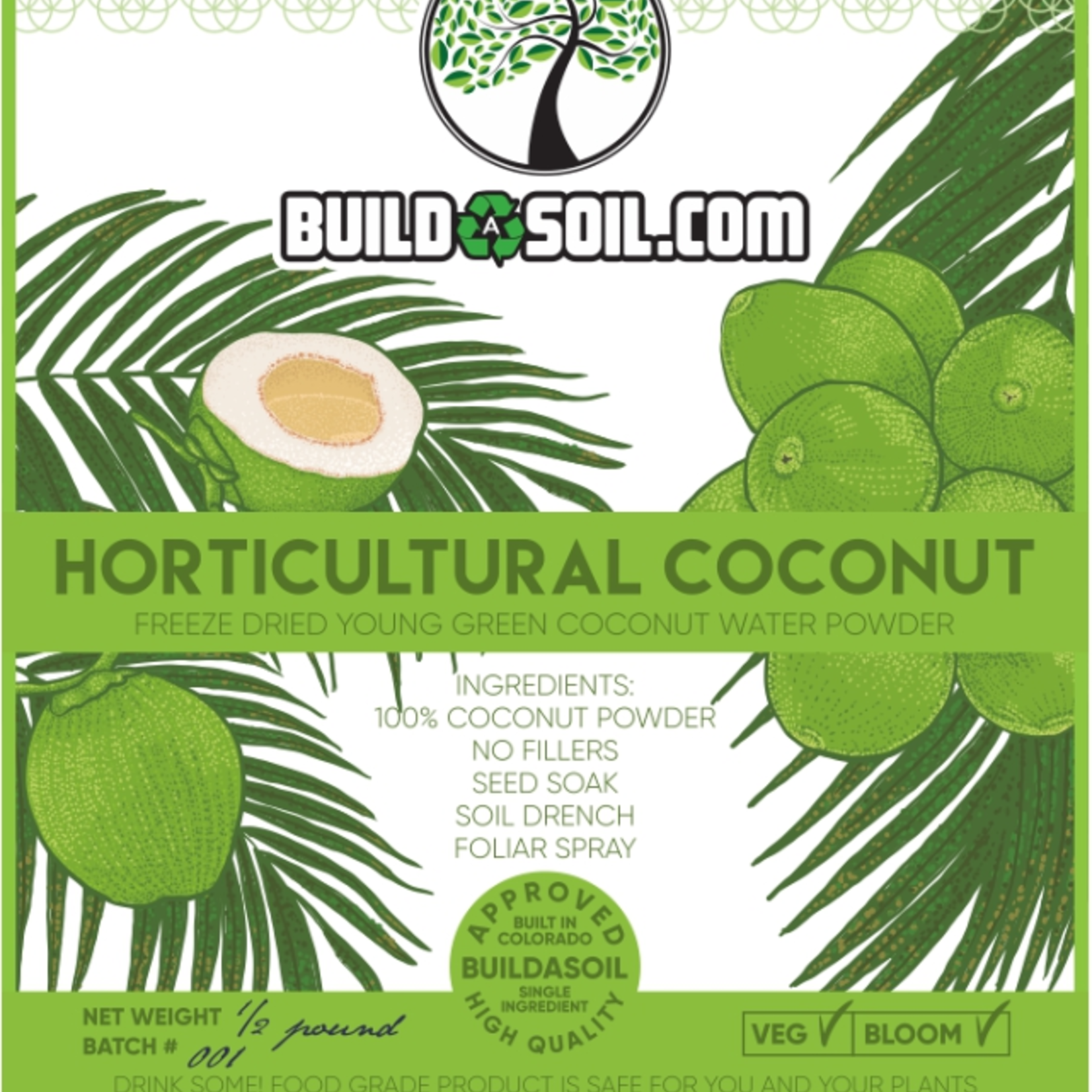 BuildASoil Coconut Water Powder  Raw Freeze Dried Organic 1 lb Coconut Water Powder