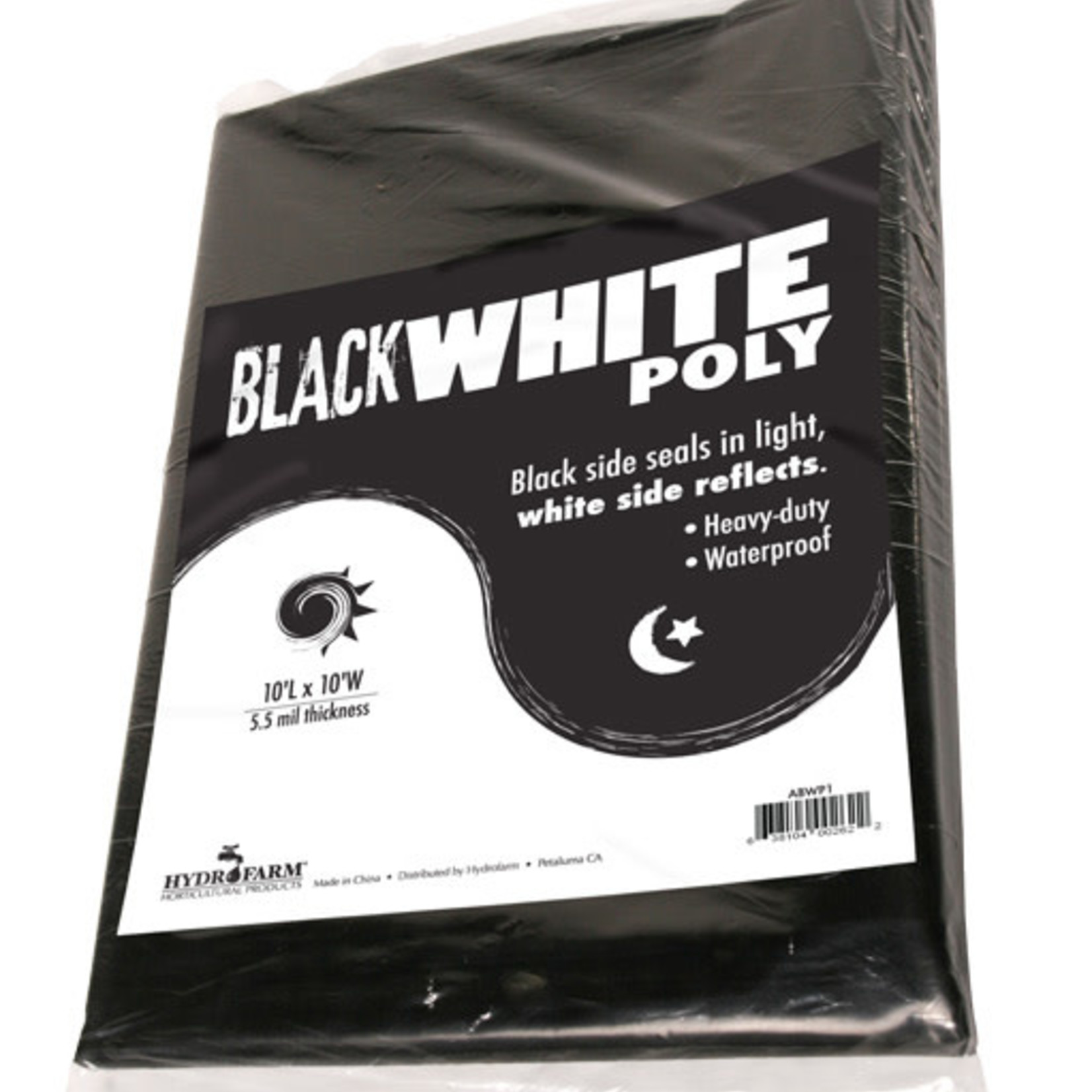 HydroFarm Black White Poly, 10' x 25', 5.5 mil