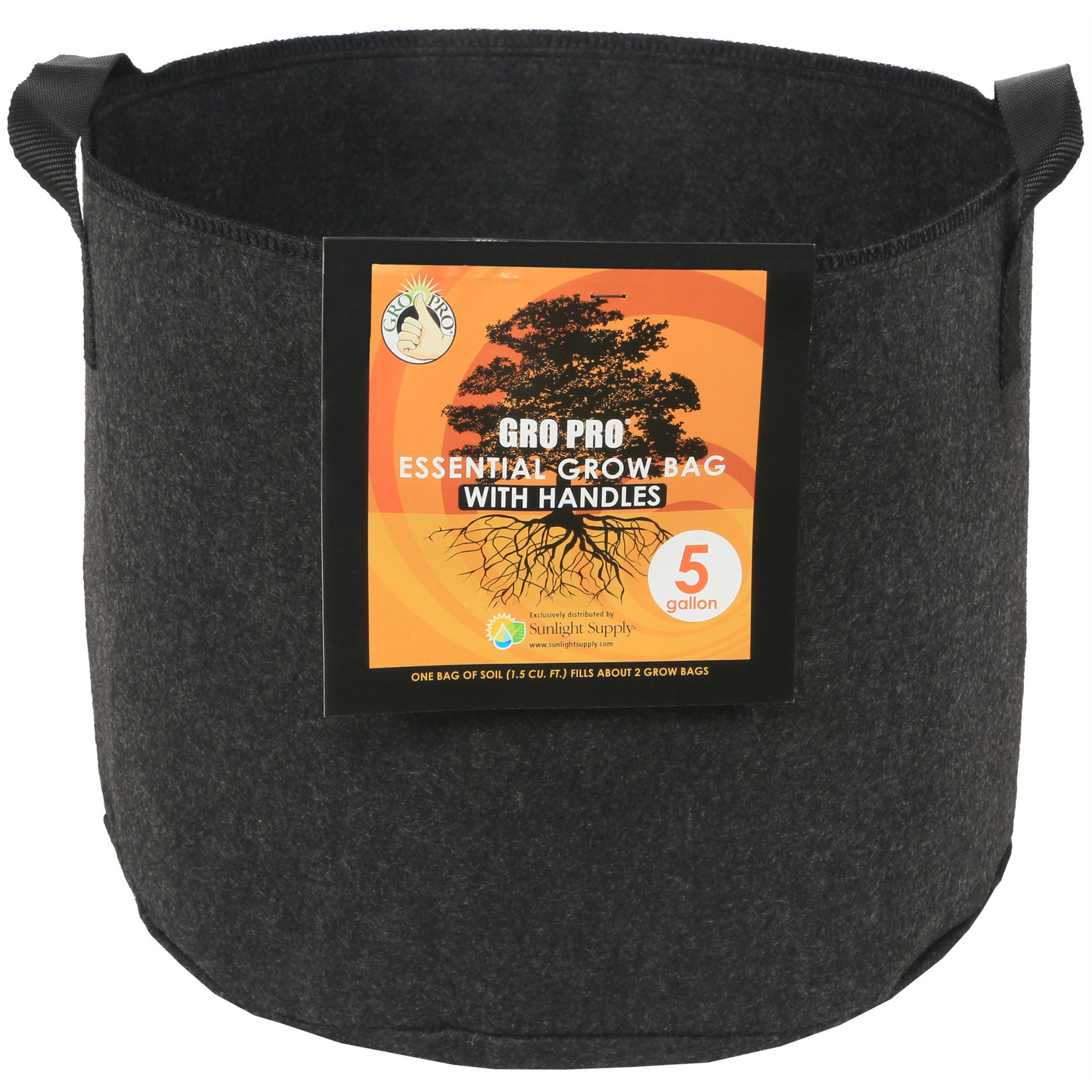 Gro Pro Gro Pro Essential Round Fabric Pot w/ Handles 5 Gallon - Black
