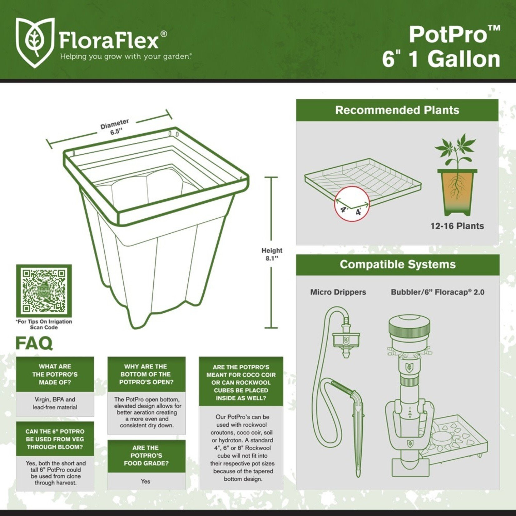 Flora Flex PotPro™ | 1 Gallon Premium Nursery Pot | 6" Square