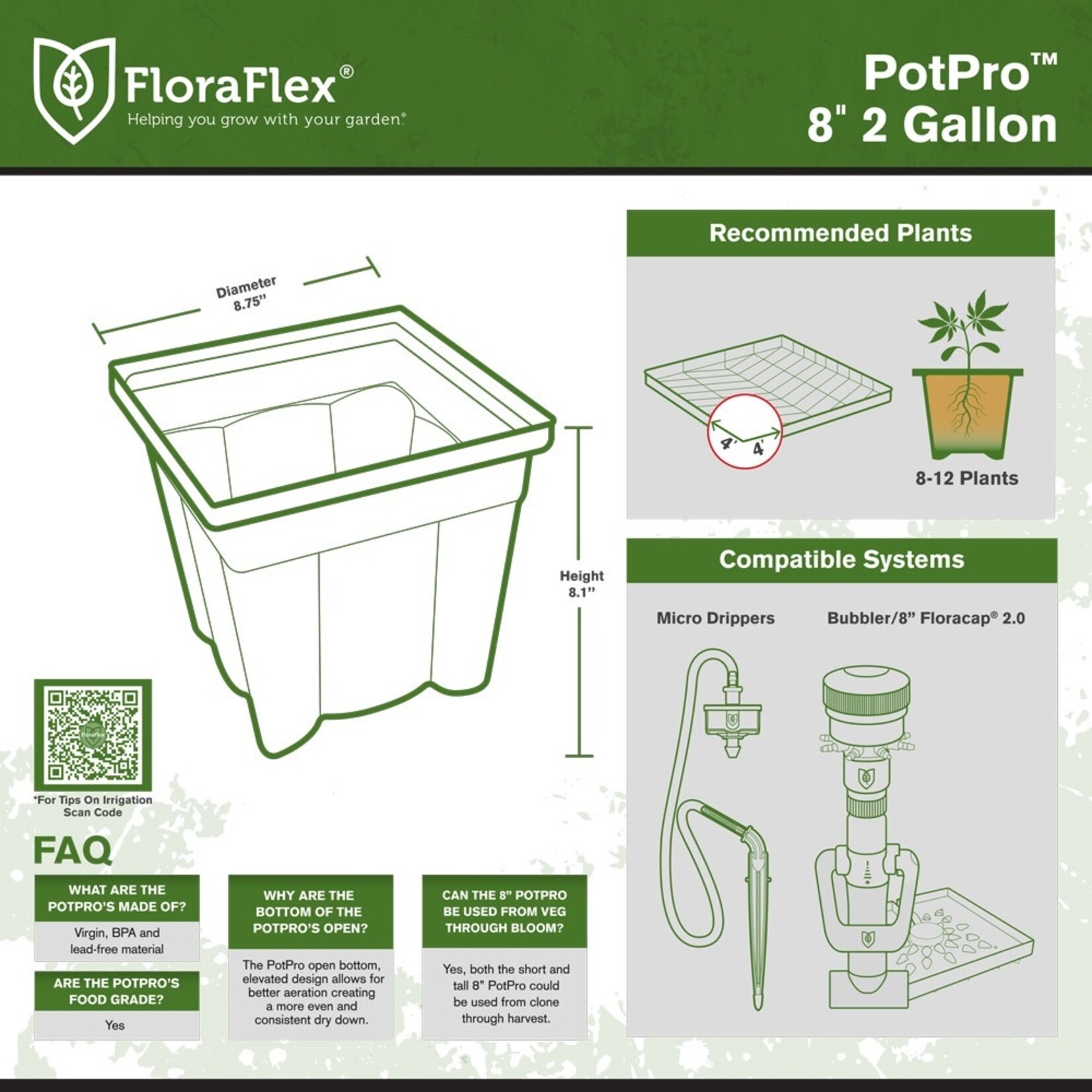 Flora Flex PotPro™ | 2 Gallon Premium Nursery Pot | 8" Square