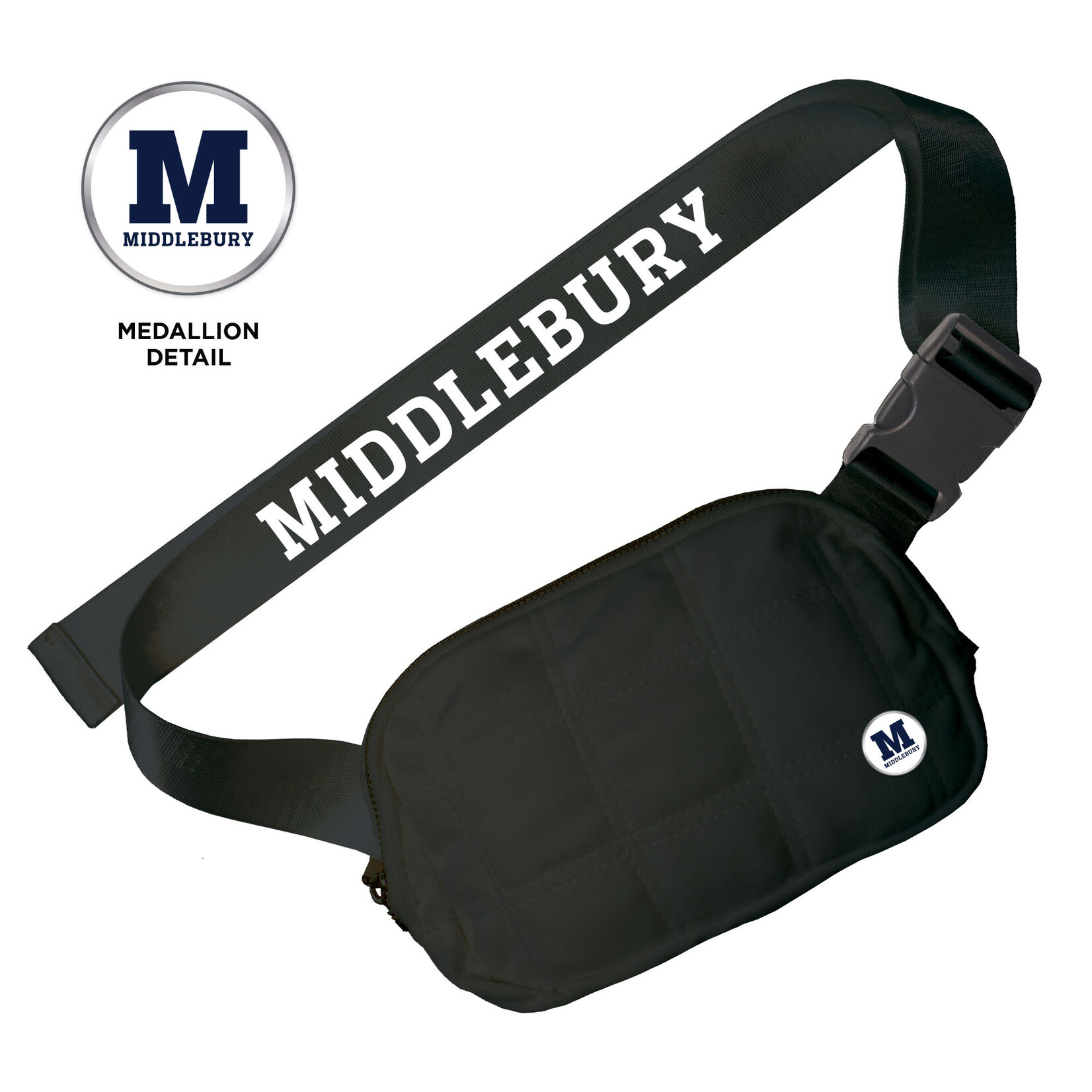 BLACK QUILTED MEDALLION BELT BAG