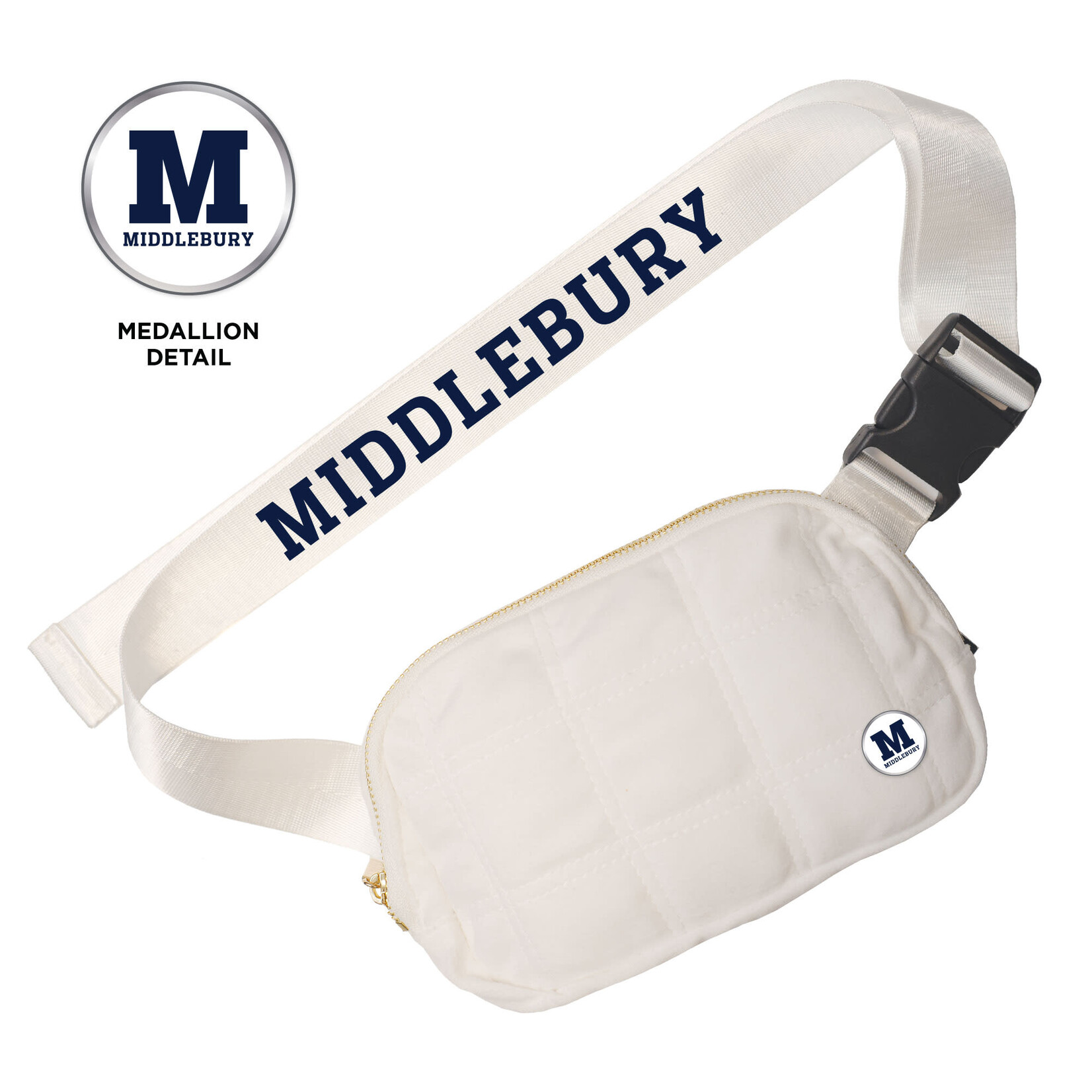 WHITE QUILTED MEDALLION BELT BAG