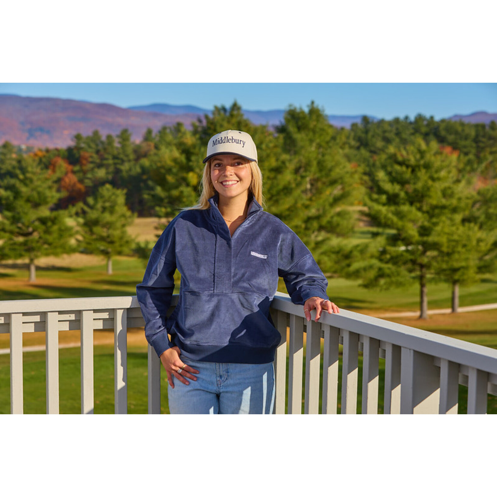 L2 WOMENS CORD 1/2 ZIP NAVY