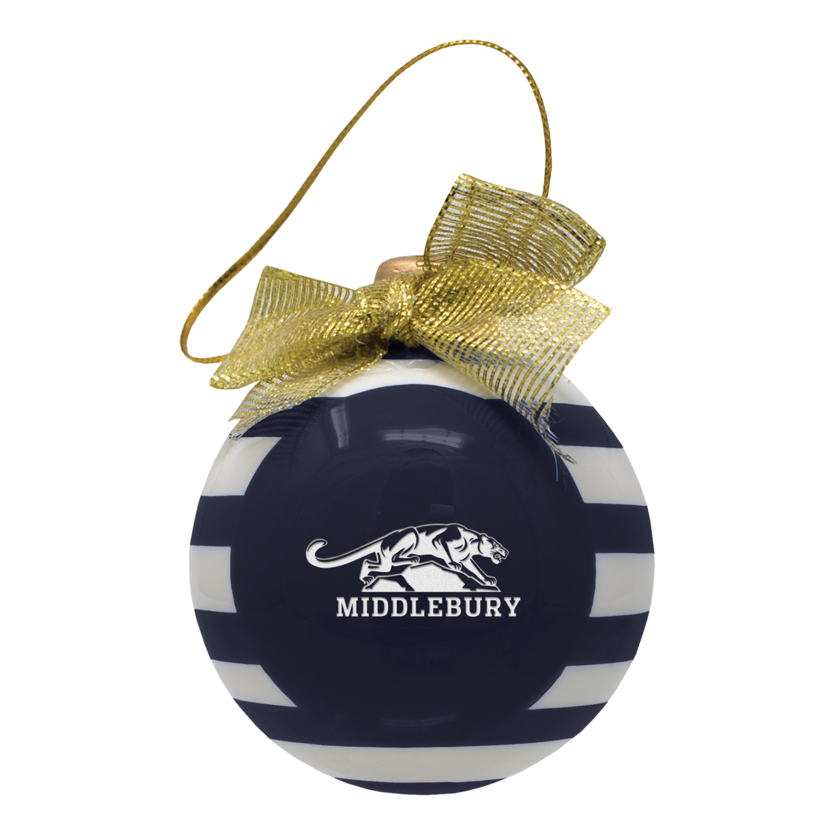 NAVY/WHITE STRIPE ORNAMENT W/BOW