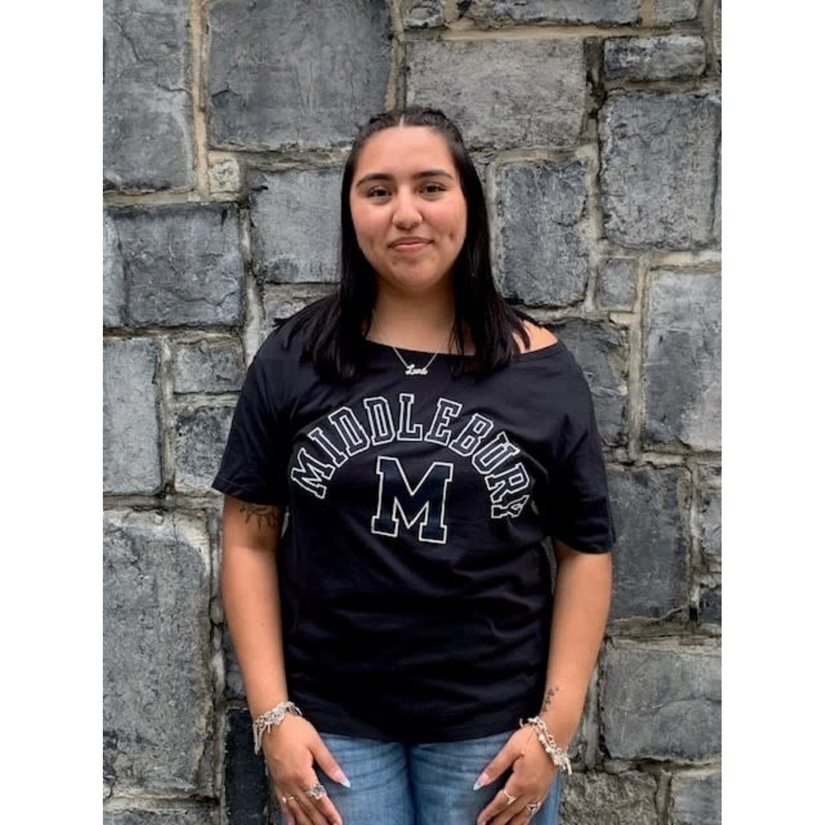 CHAMPION BLACK OFF THE SHOULDER TEE