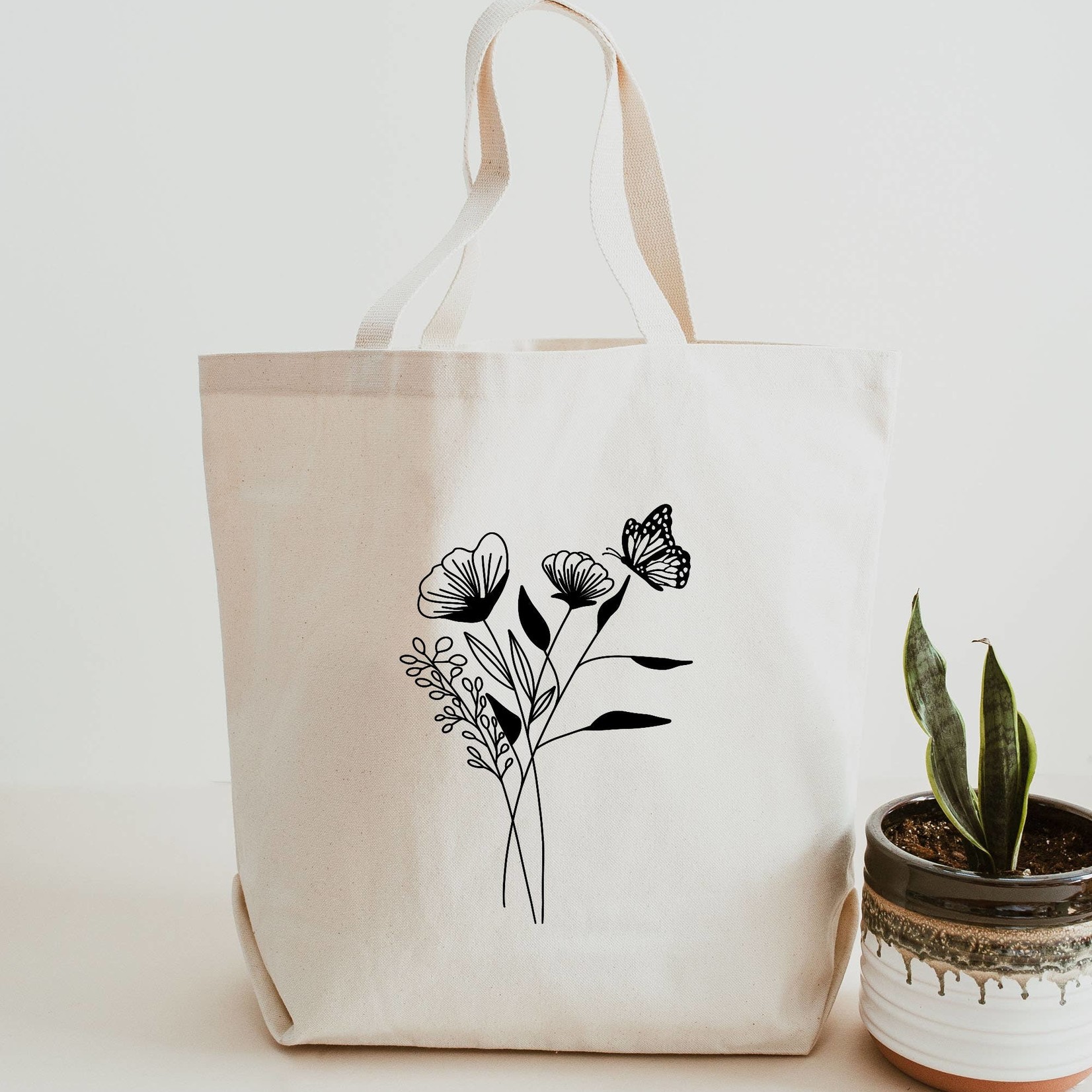 Flower bouquet design natural tote bag reusable shopping bag environmental