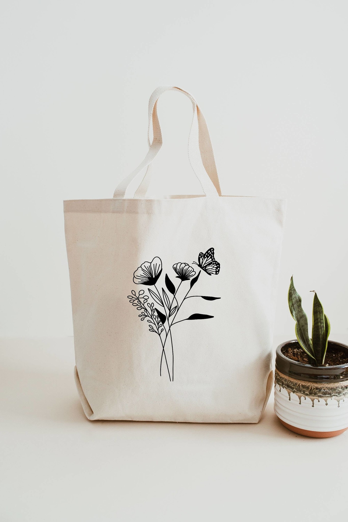 Kazova Wildflower Cotton Canvas Tote Bag Colorful Bouquet Tote Bag