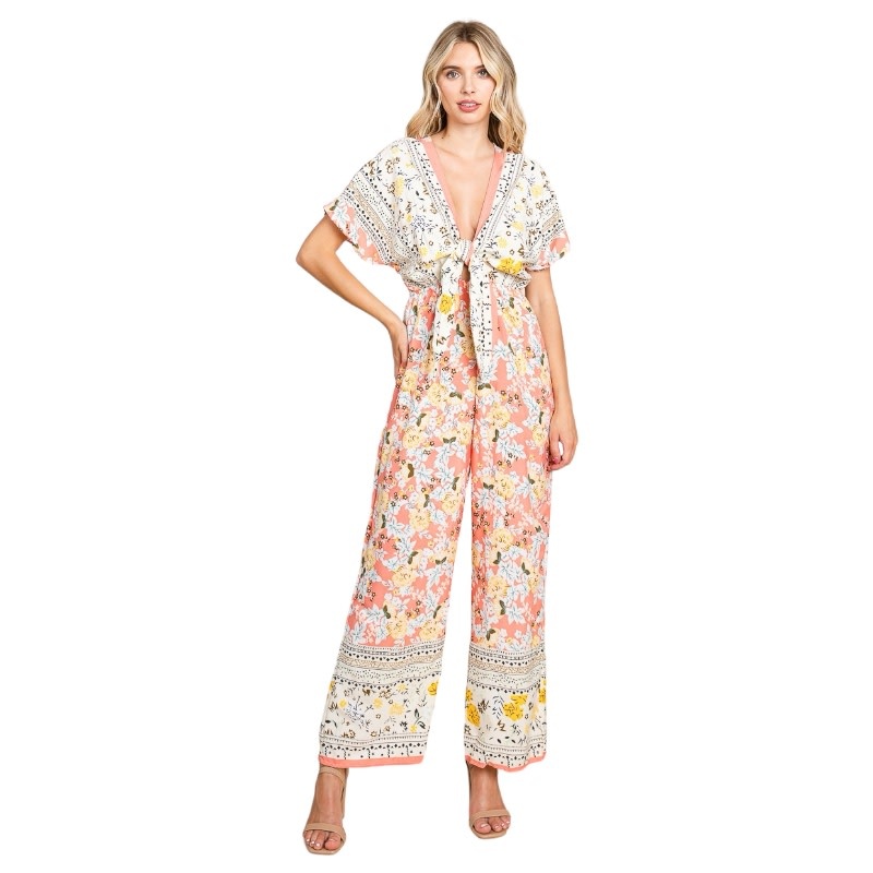 COLLECTIVE RACK FLORAL PRINT JUMPSUIT WITH TIE FRONT J51711W - Michael ...