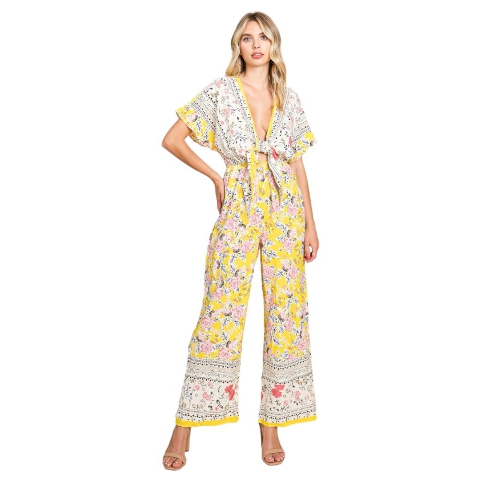 COLLECTIVE RACK COLLECTIVE RACK FLORAL PRINT JUMPSUIT WITH TIE FRONT J51711W