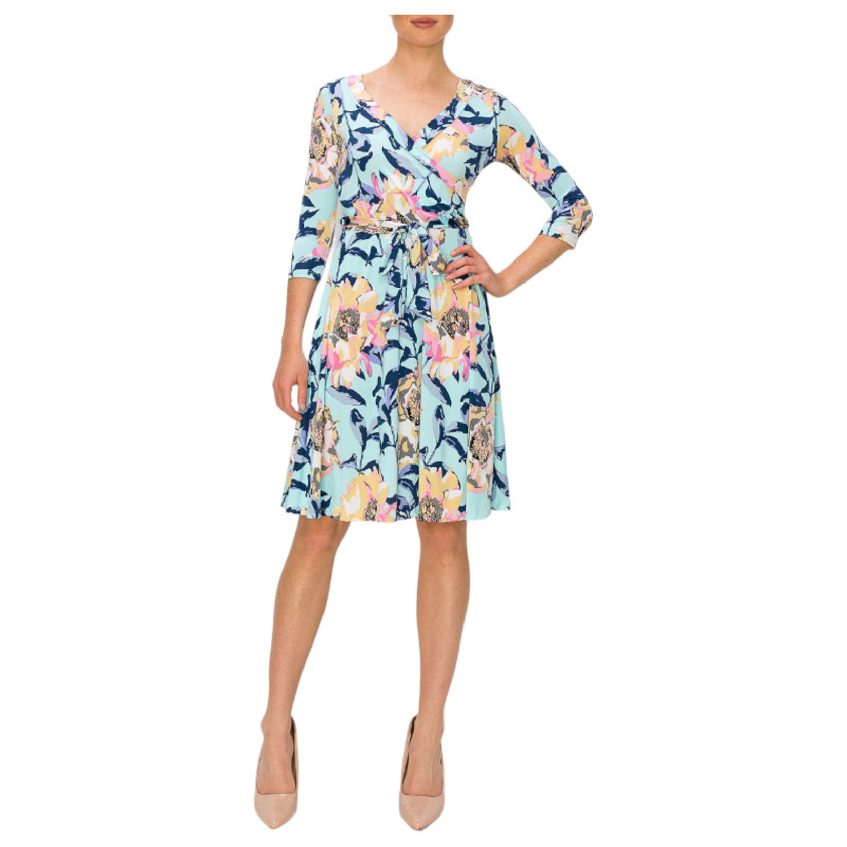 VENECHIA PRINT 3/4 SLEEVE MIDI WRAP DRESS DJ2876PFC Michael