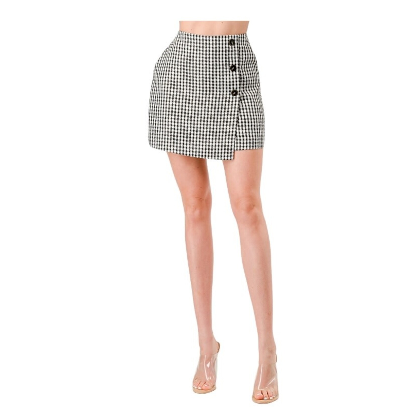 MICHEL MICHEL PLAID BUTTON DETAIL WRAP SKORT 9539