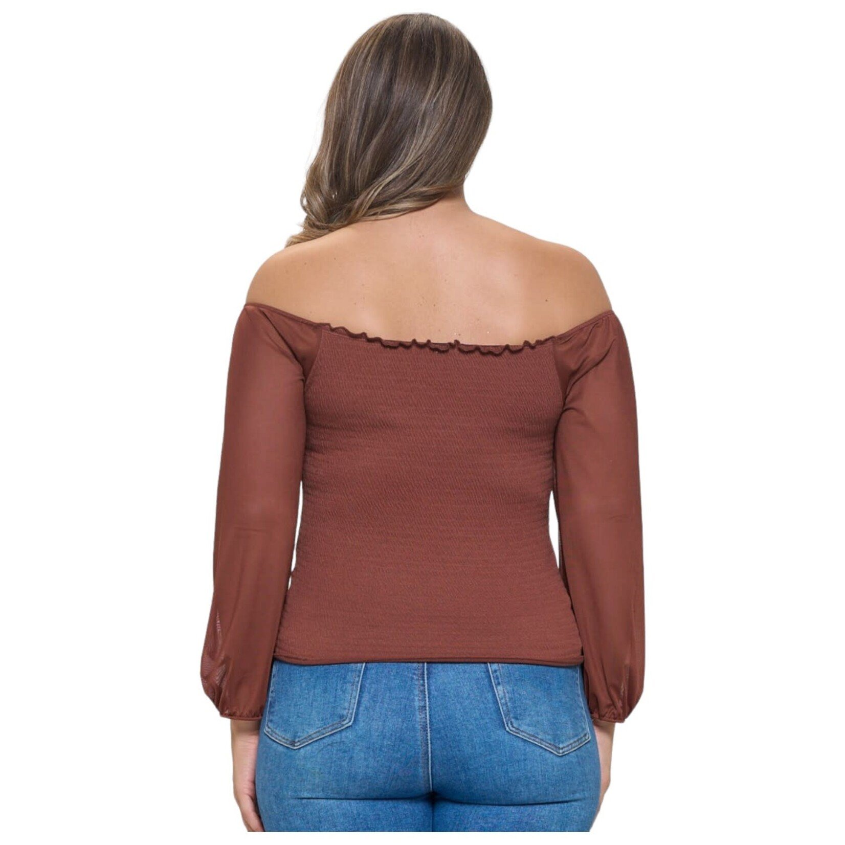 CHOCOLATE CHOCOLATE PLUS LONG SLEEVE OFF THE SHOULDER TOP CH8648X