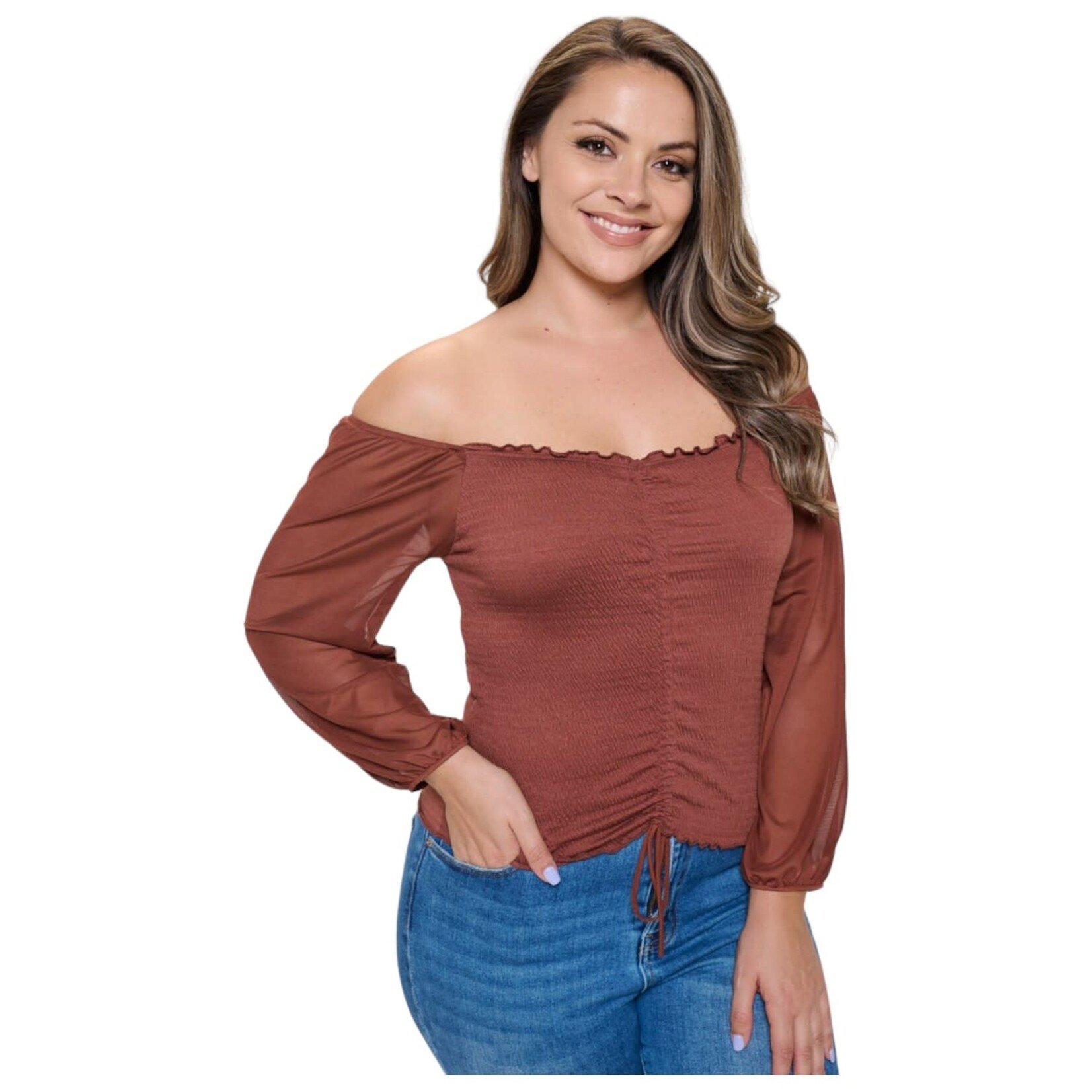 CHOCOLATE CHOCOLATE PLUS LONG SLEEVE OFF THE SHOULDER TOP CH8648X